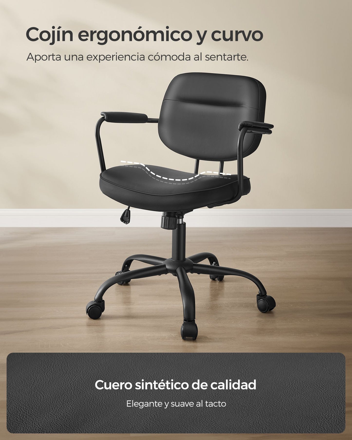 Silla de Escritorio Giratoria Ergonómica Altura Ajustable Negro Tinta-SONGMICS