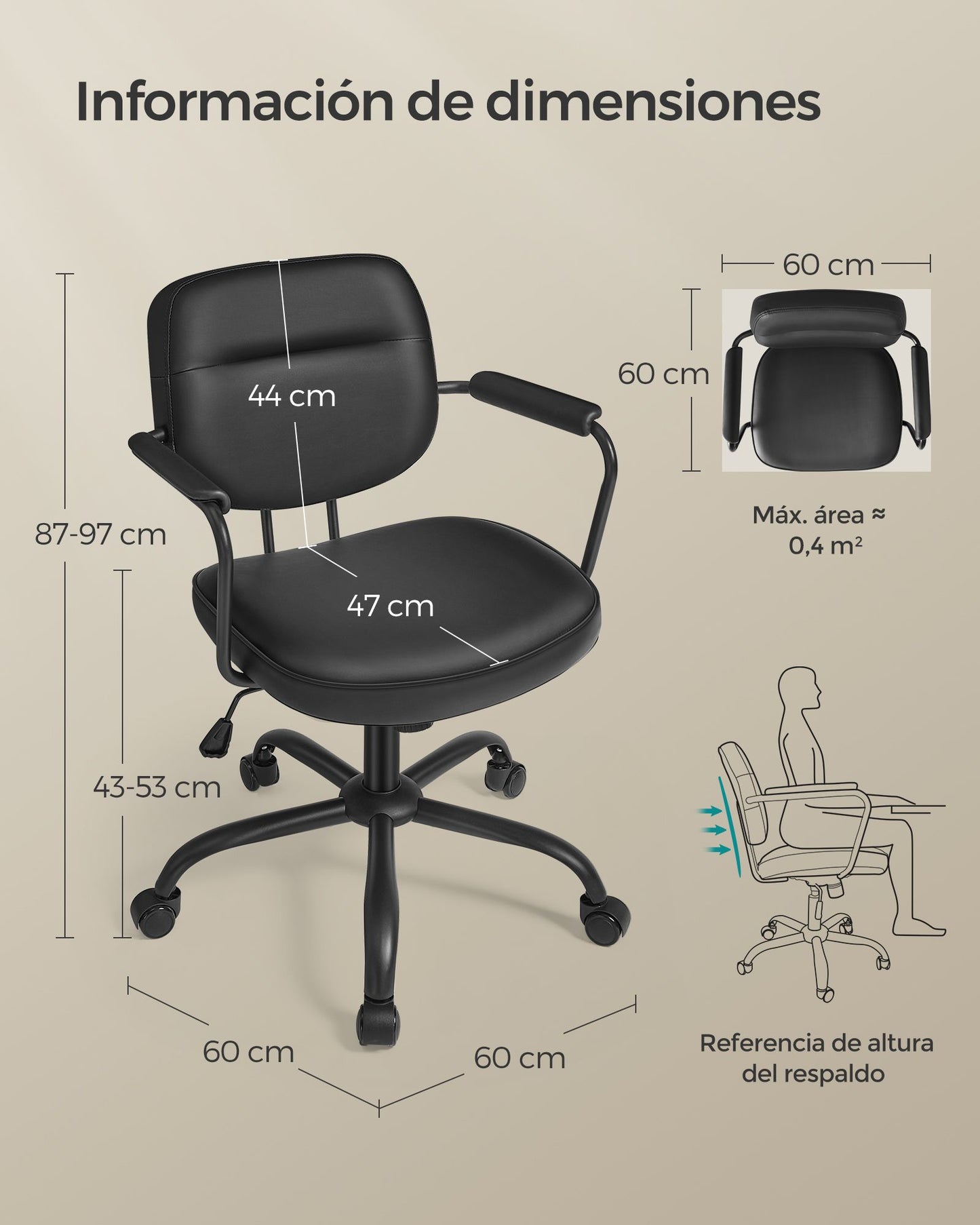 Silla de Escritorio Giratoria Ergonómica Altura Ajustable Negro Tinta-SONGMICS