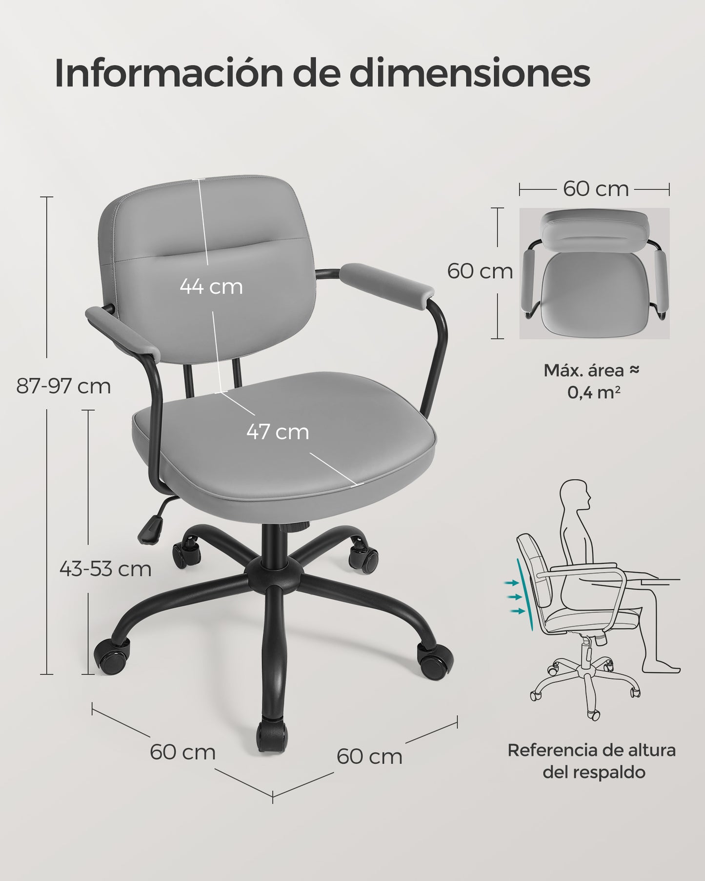 Silla de Escritorio Ergonómica Reposabrazos Gris Paloma-SONGMICS