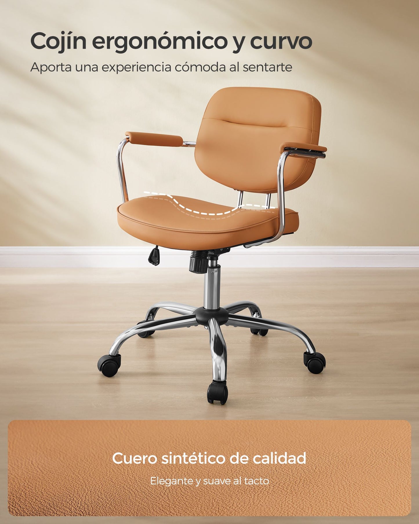 Silla de Escritorio Ergonómica Altura Ajustable Marrón Camello-SONGMICS