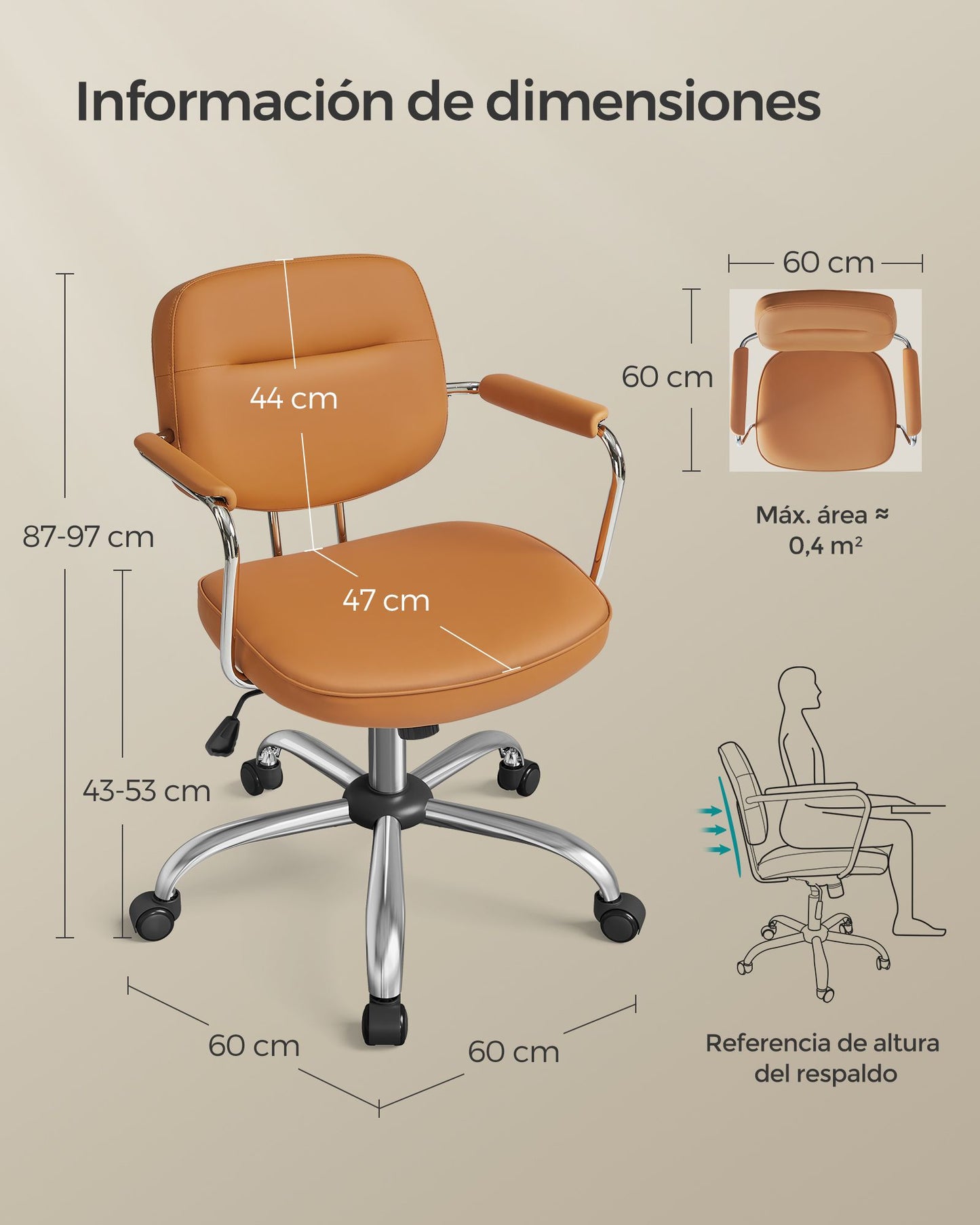 Silla de Escritorio Ergonómica Altura Ajustable Marrón Camello-SONGMICS