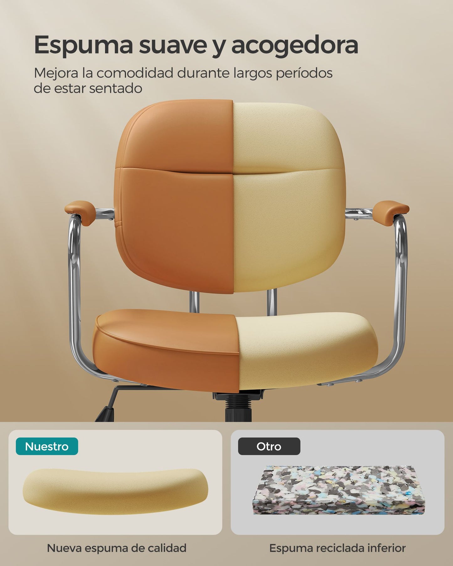 Silla de Escritorio Ergonómica Altura Ajustable Marrón Camello-SONGMICS