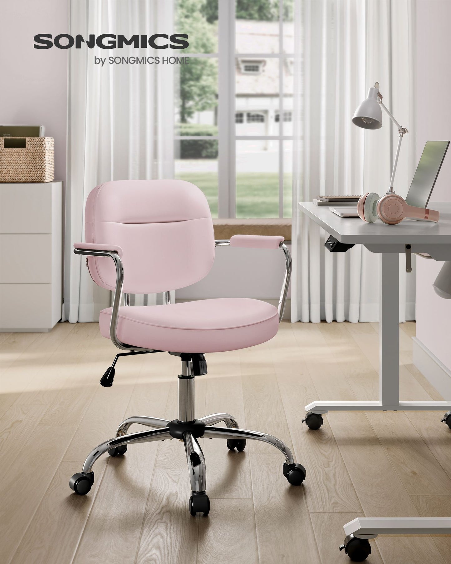 Silla de Escritorio Ergonómica Reposabrazos Rosa Jalea-SONGMICS