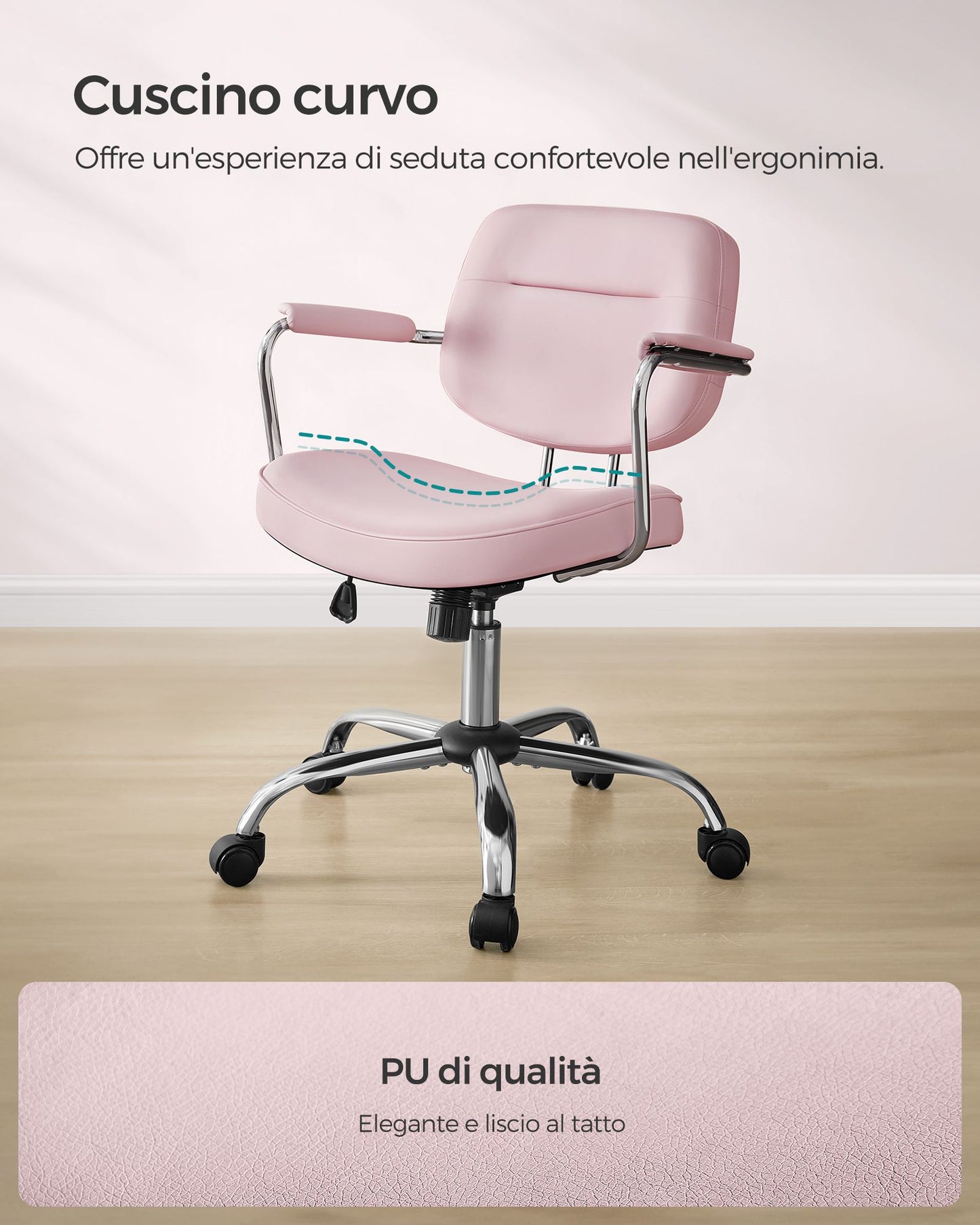 Silla de Escritorio Ergonómica Reposabrazos Rosa Jalea-SONGMICS