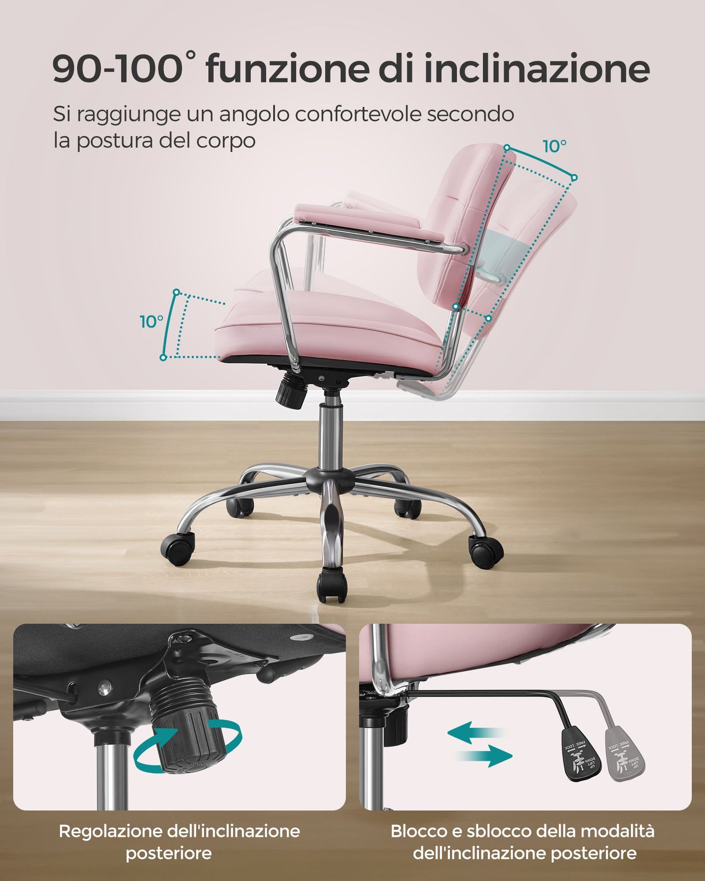 Silla de Escritorio Ergonómica Reposabrazos Rosa Jalea-SONGMICS