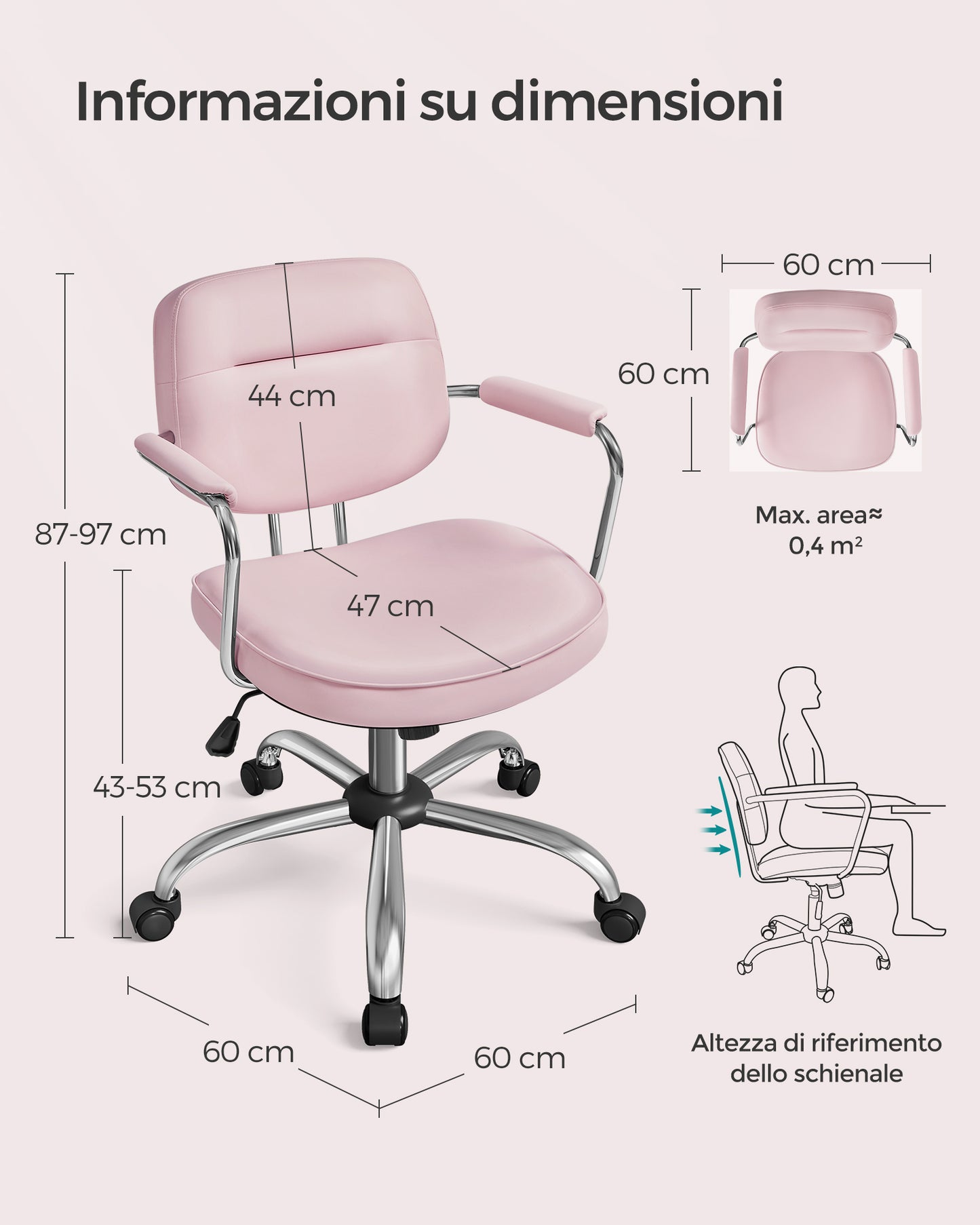 Silla de Escritorio Ergonómica Reposabrazos Rosa Jalea-SONGMICS