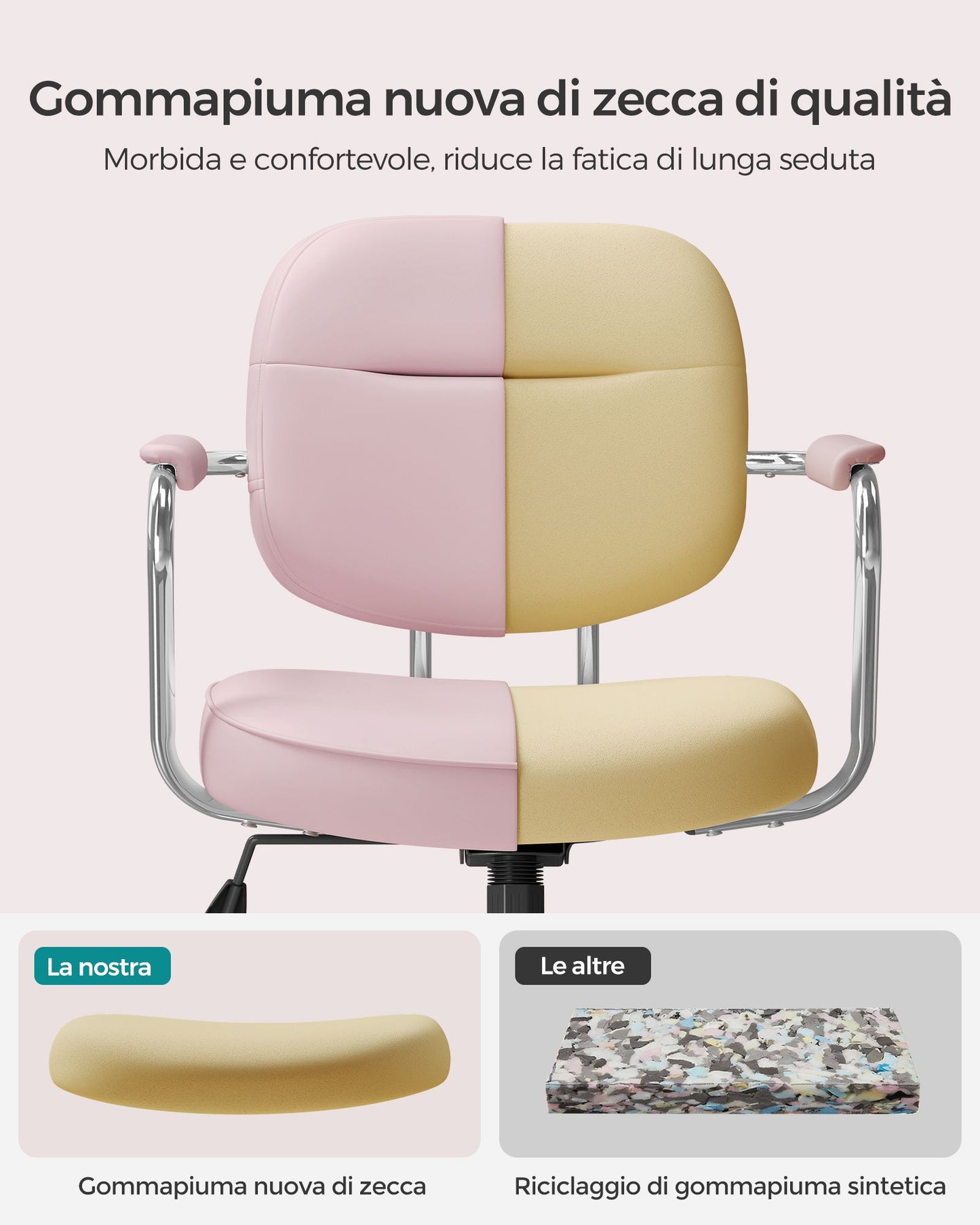 Silla de Escritorio Ergonómica Reposabrazos Rosa Jalea-SONGMICS