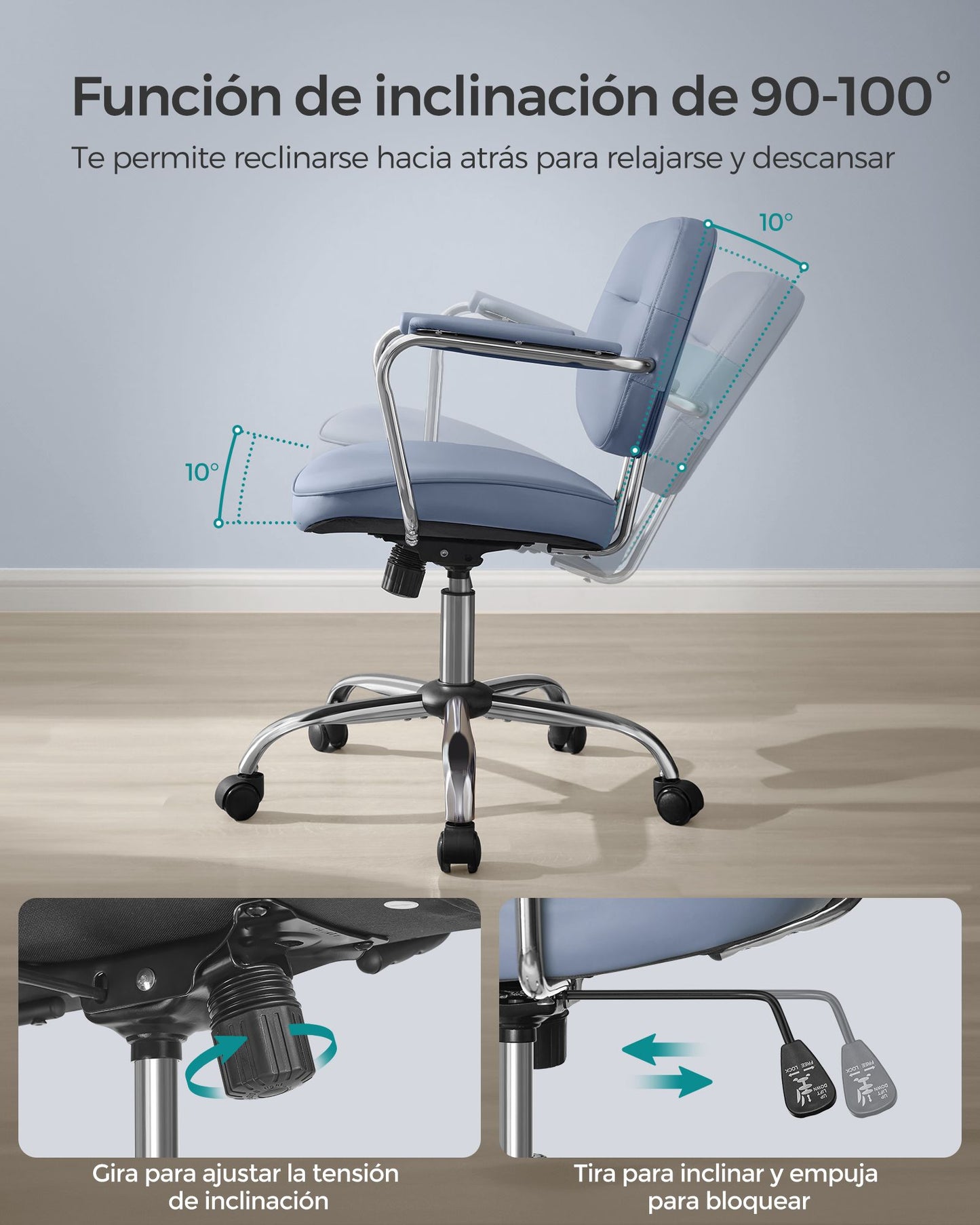 Silla de Escritorio Ergonómica Altura Ajustable Azul Niebla-SONGMICS