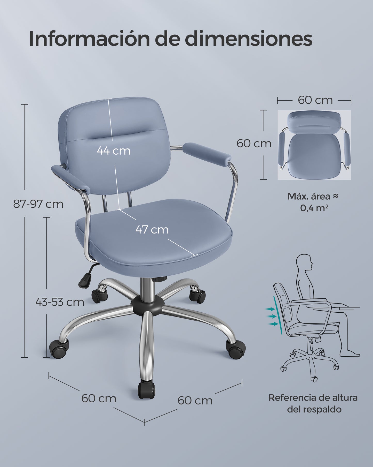 Silla de Escritorio Ergonómica Altura Ajustable Azul Niebla-SONGMICS