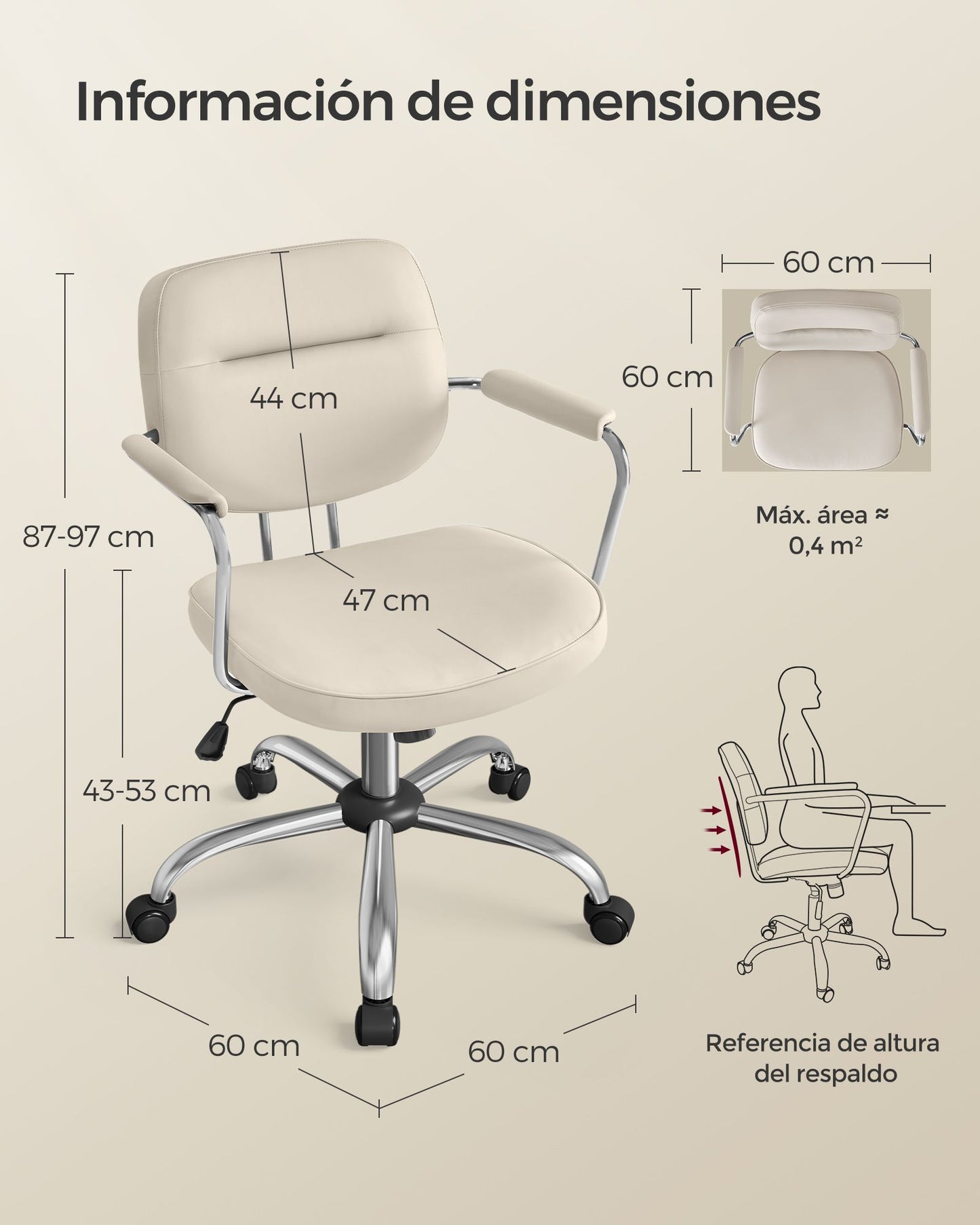 Silla de Escritorio Ergonómica Altura Ajustable Beige Capuchino-SONGMICS