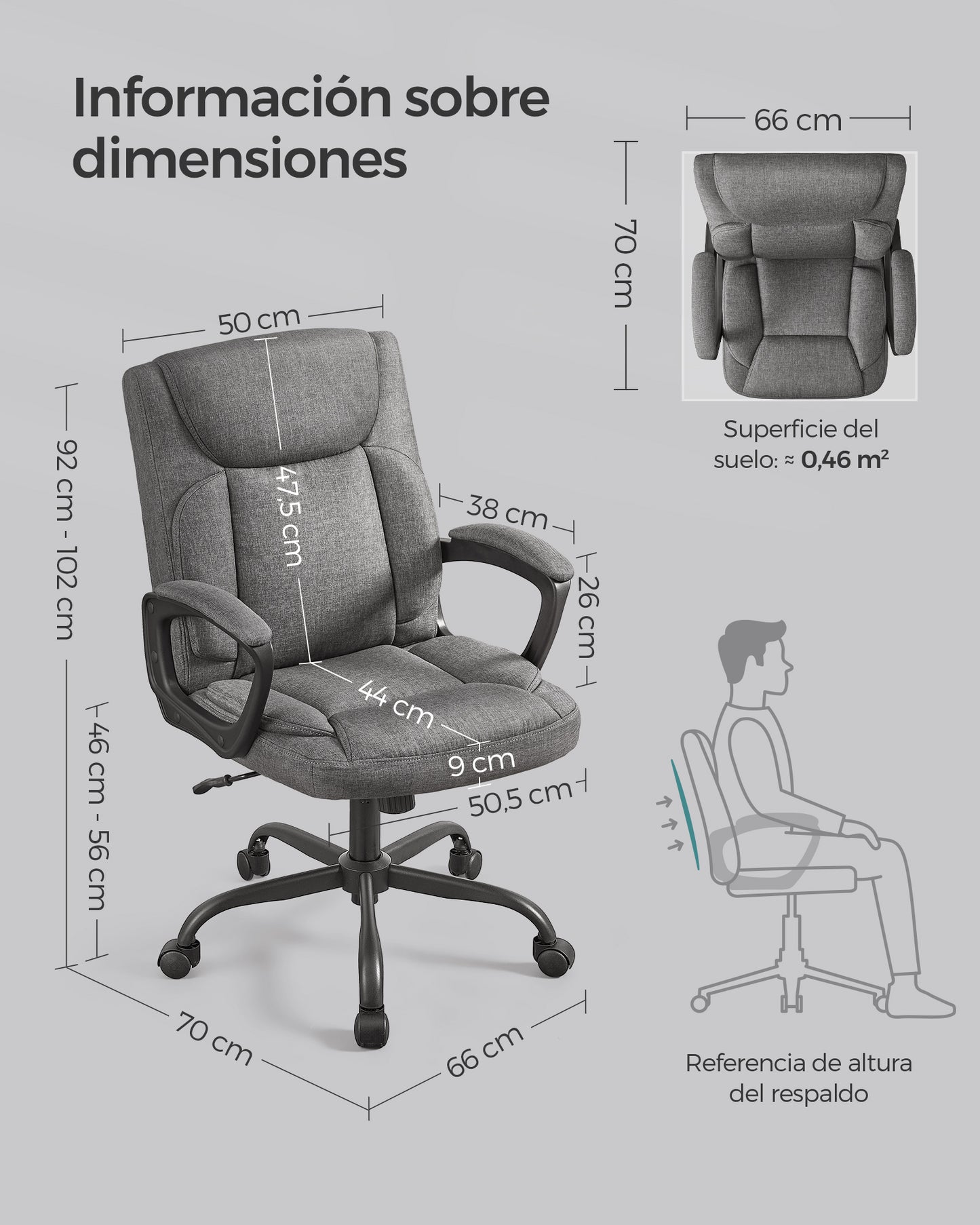 Silla de Oficina de Ergonómico con Respaldo Giratorio-SONGMICS