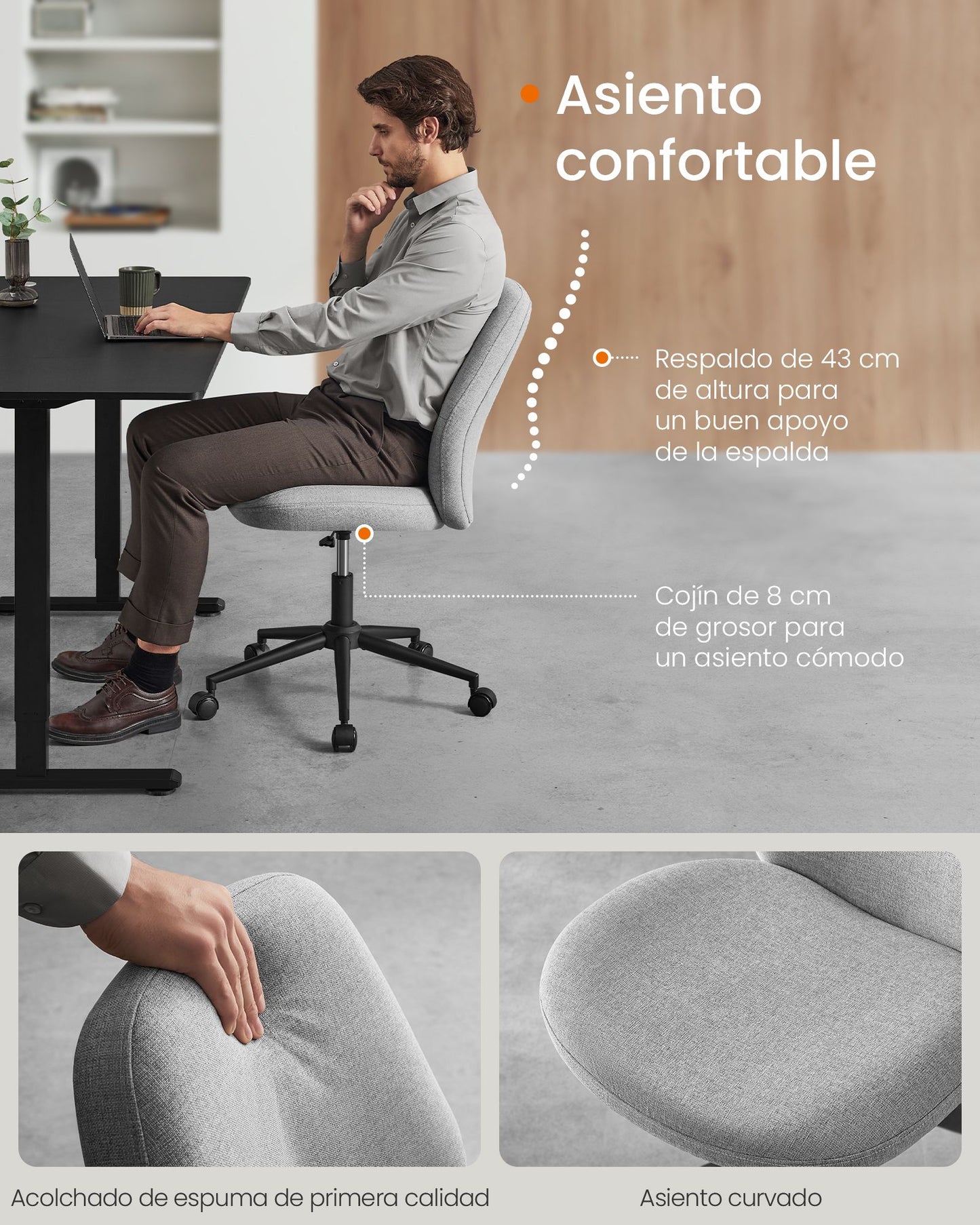 Silla de Oficina Altura Ajustable Gris Paloma-SONGMICS HOME