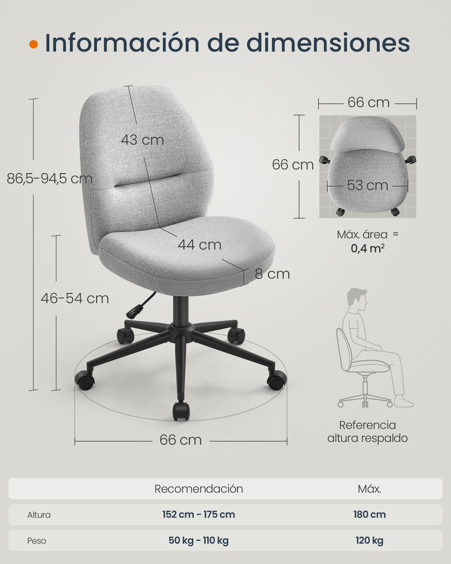 Silla de Oficina Altura Ajustable Gris Paloma-SONGMICS HOME