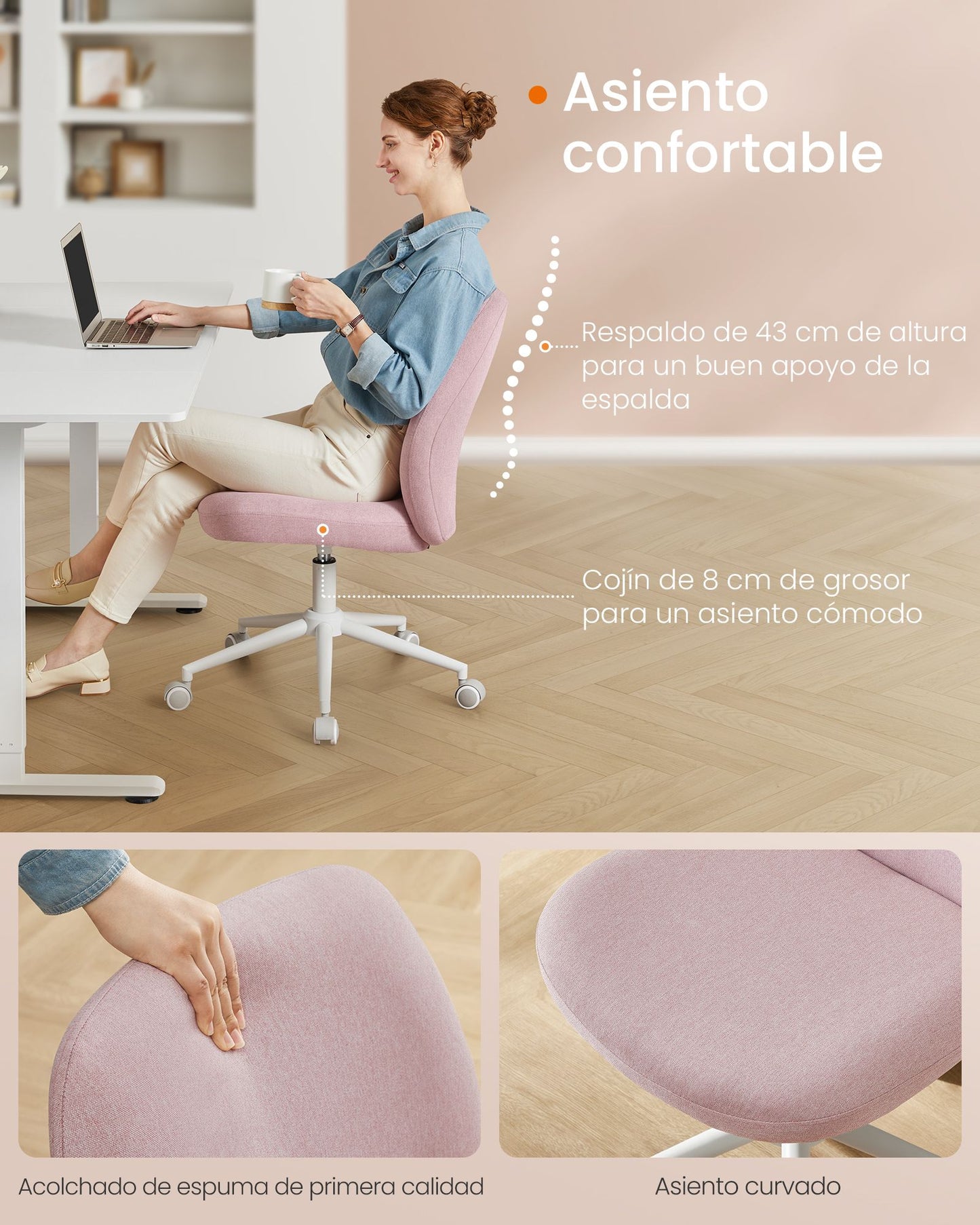 Silla de Oficina Altura Ajustable Rosa Jalea-SONGMICS HOME