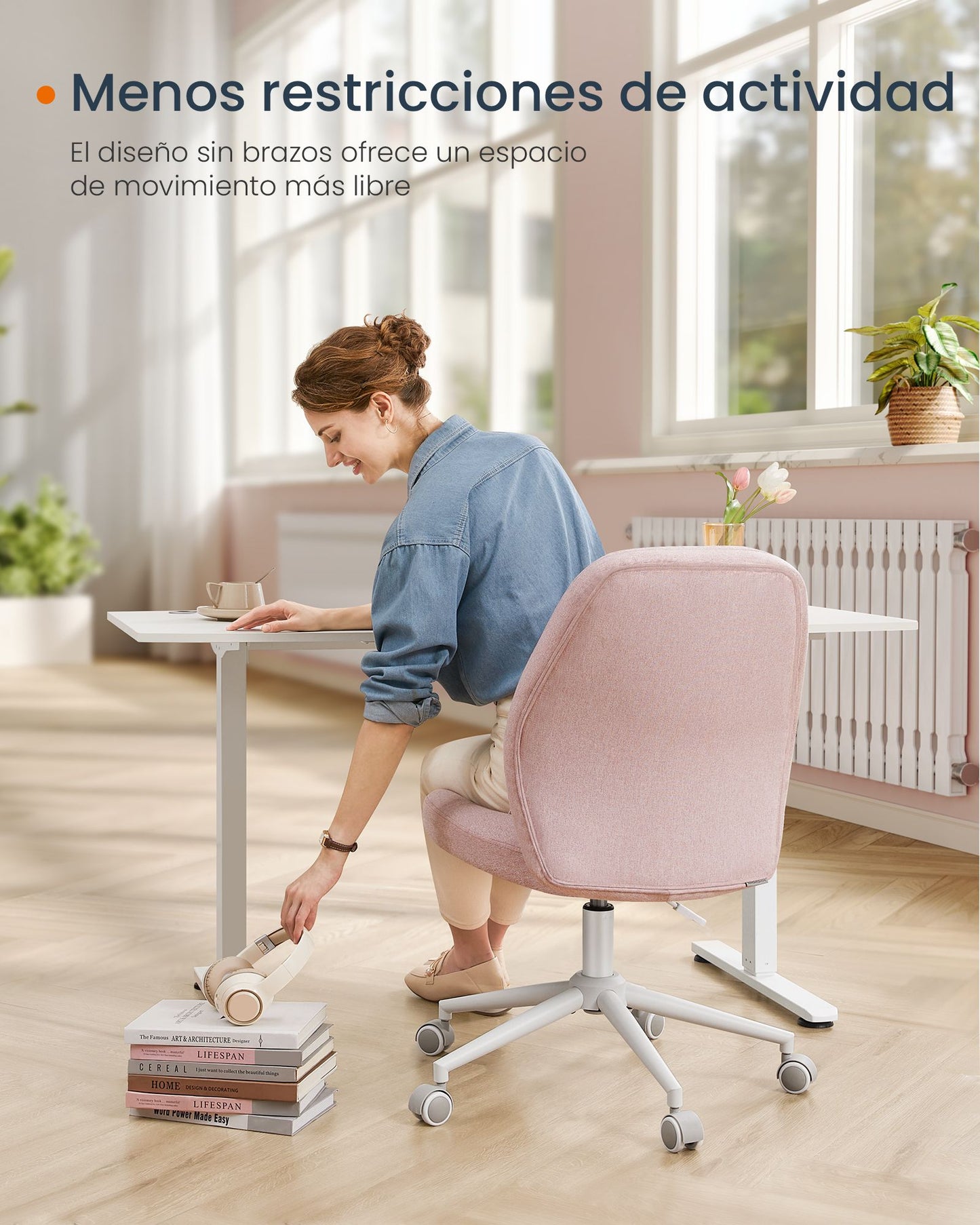 Silla de Oficina Altura Ajustable Rosa Jalea-SONGMICS HOME