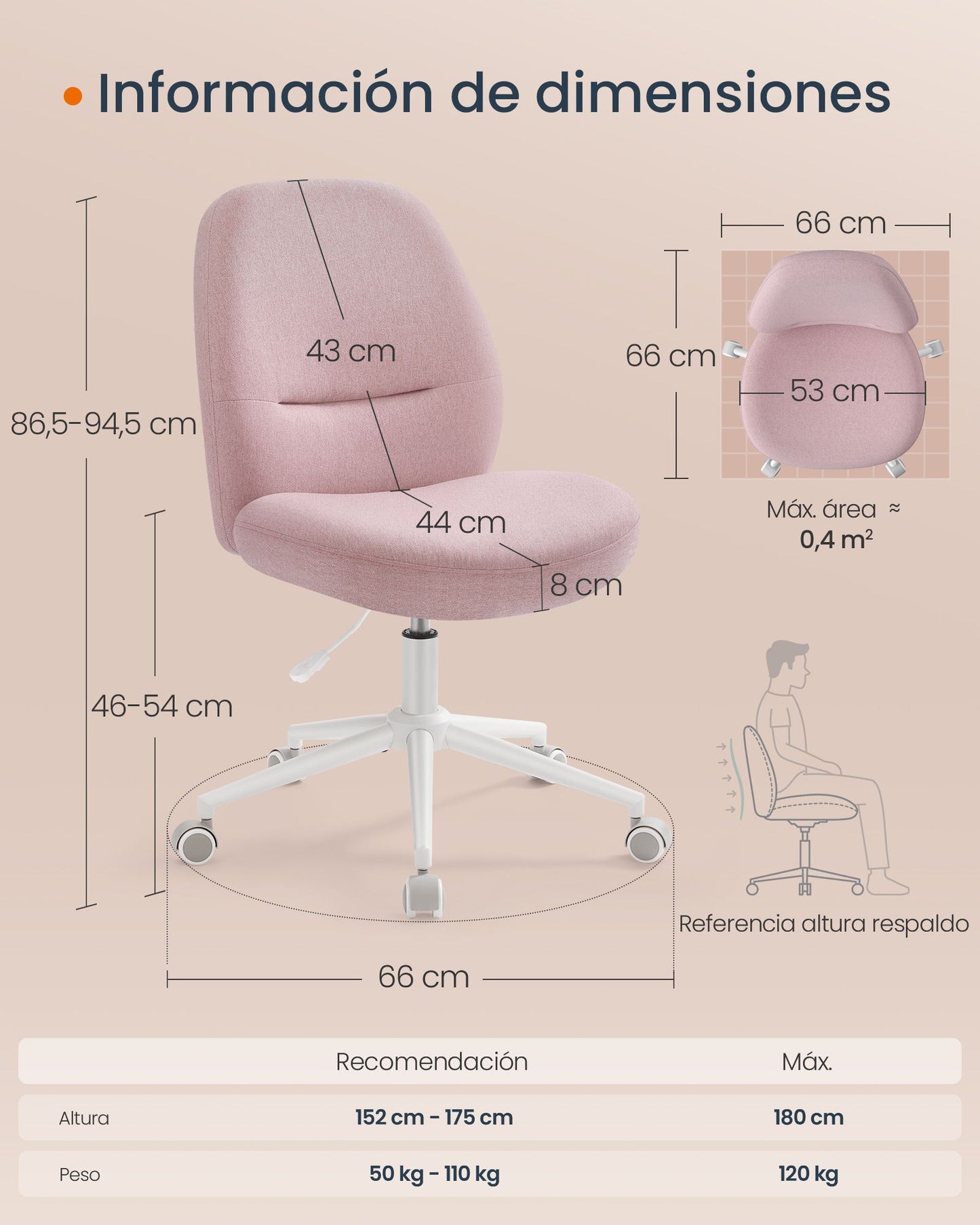 Silla de Oficina Altura Ajustable Rosa Jalea-SONGMICS HOME