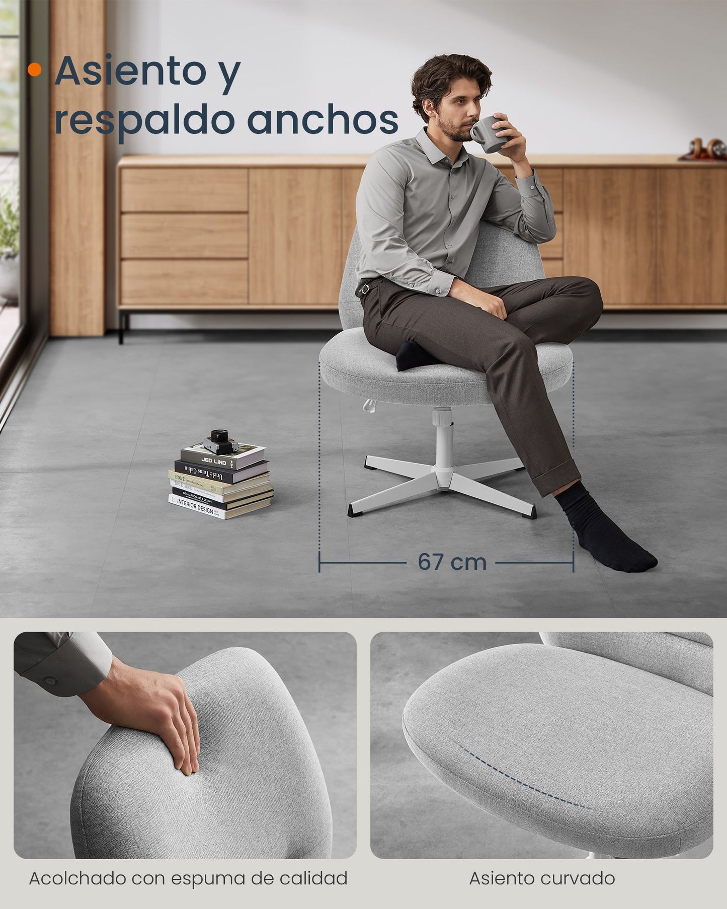 Silla de Oficina Altura Ajustable Gris Paloma-SONGMICS HOME