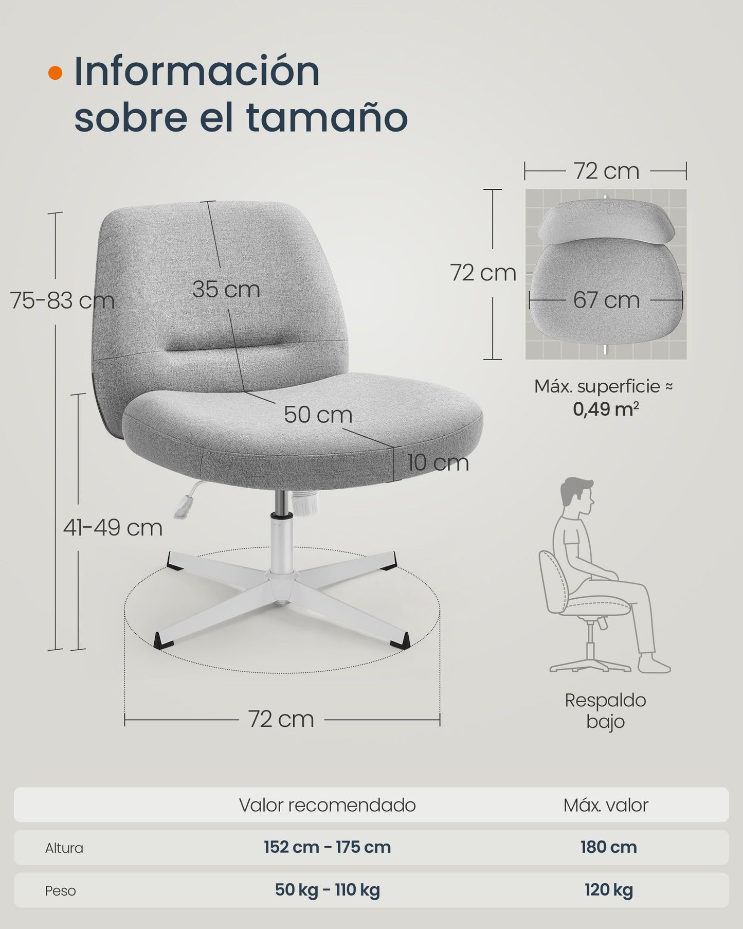 Silla de Oficina Altura Ajustable Gris Paloma-SONGMICS HOME