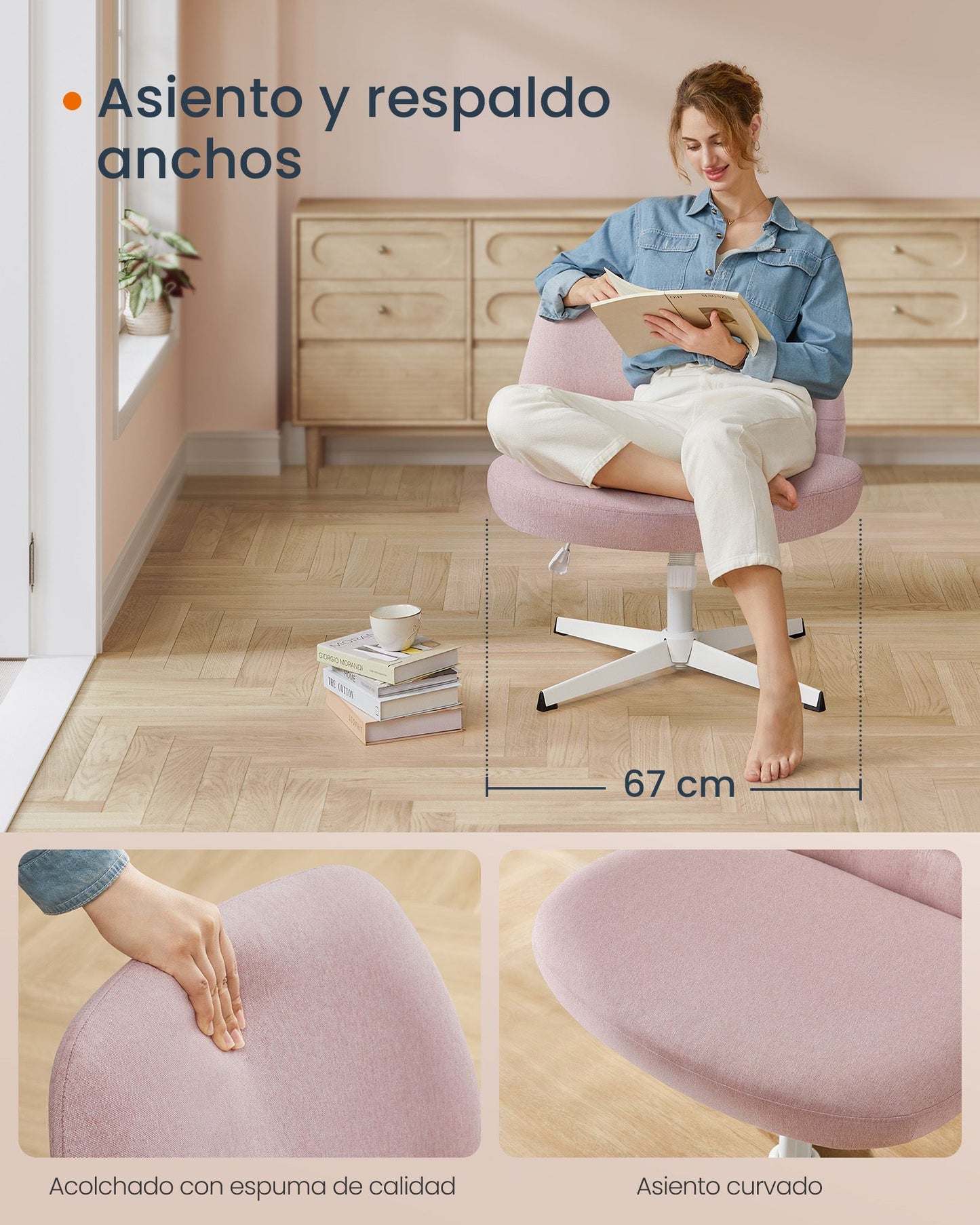 Silla de Oficina Altura Ajustable Rosa Jalea-SONGMICS HOME