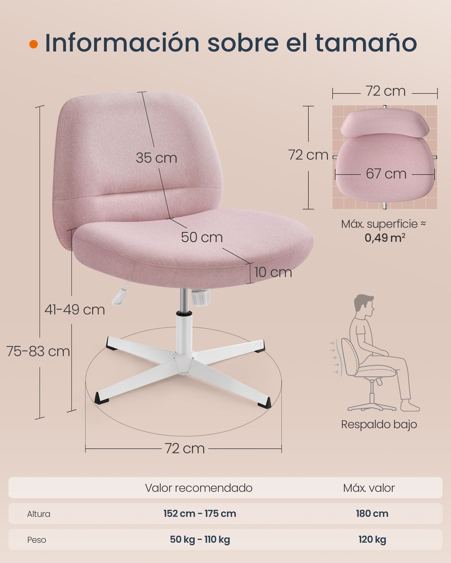 Silla de Oficina Altura Ajustable Rosa Jalea-SONGMICS HOME