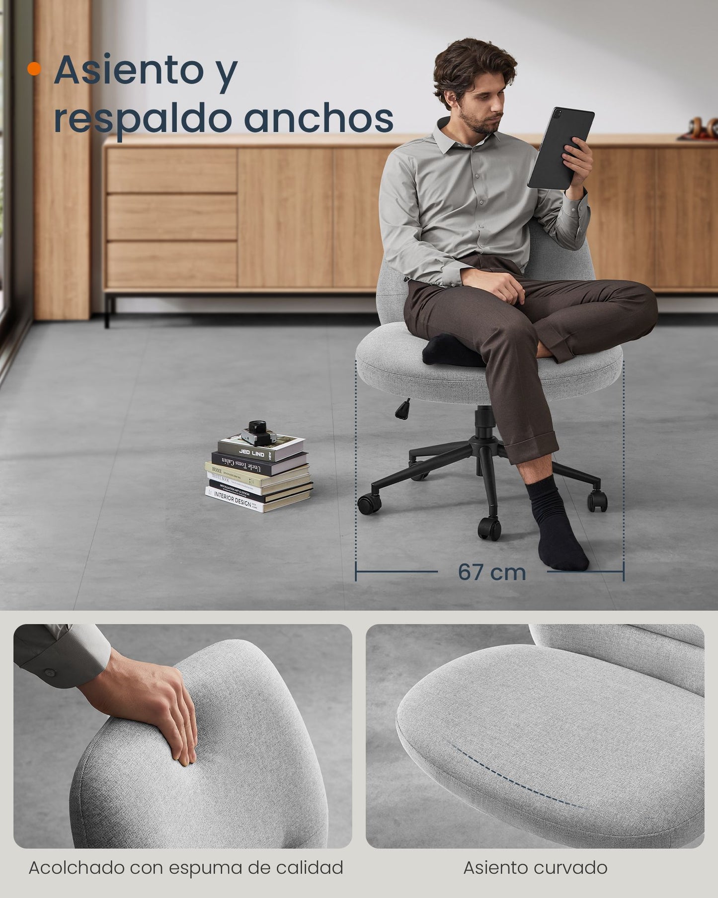 Silla de Oficina Altura Ajustable Gris Paloma-SONGMICS HOME