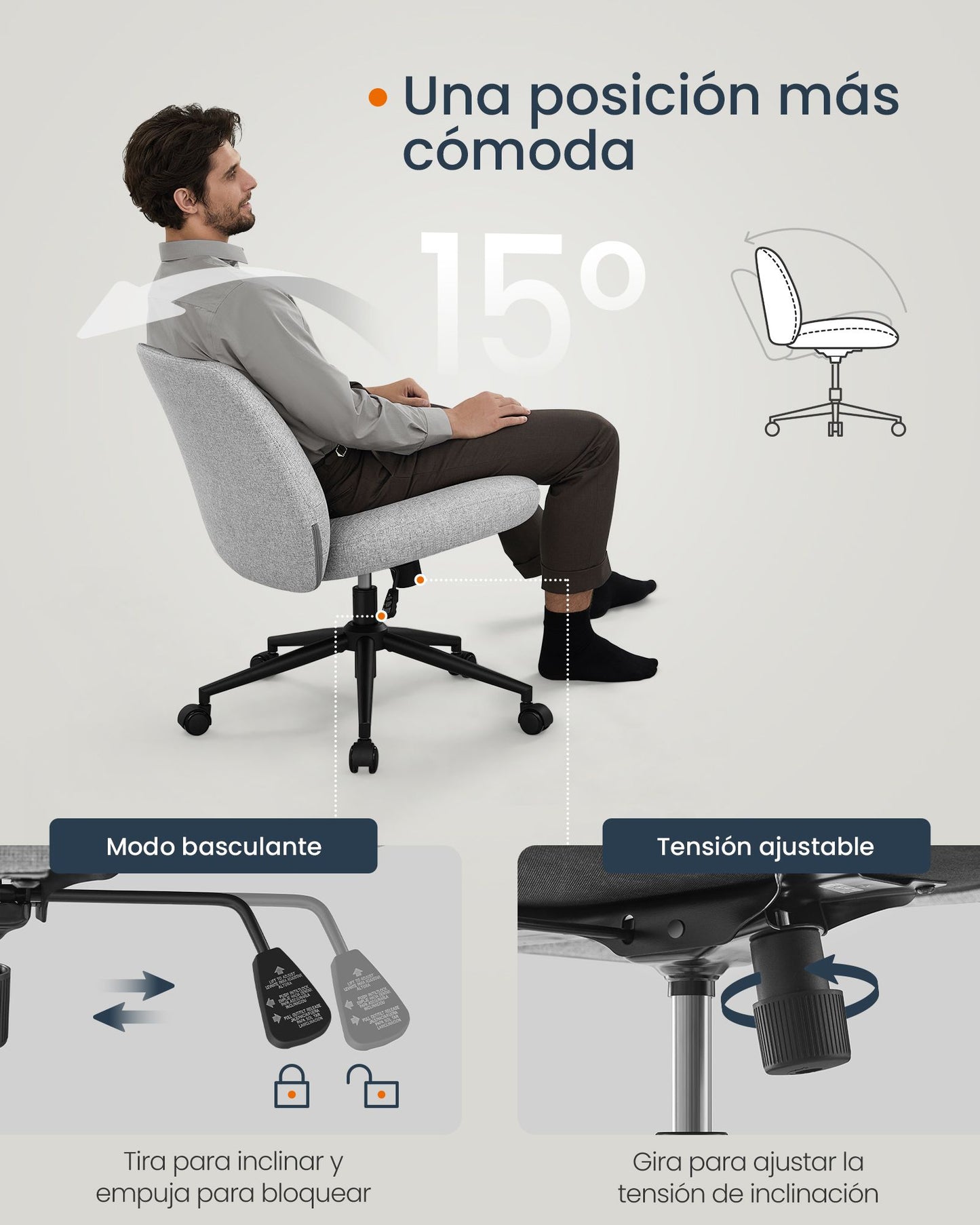 Silla de Oficina Altura Ajustable Gris Paloma-SONGMICS HOME