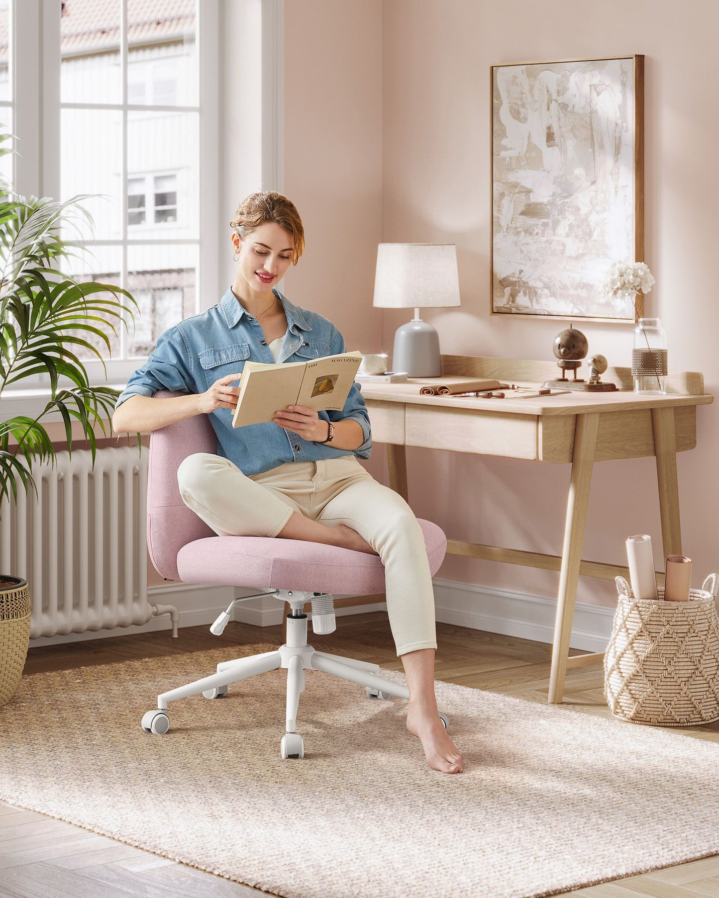 Silla de Oficinade Malla Ergonómica Rosa Jalea-SONGMICS HOME