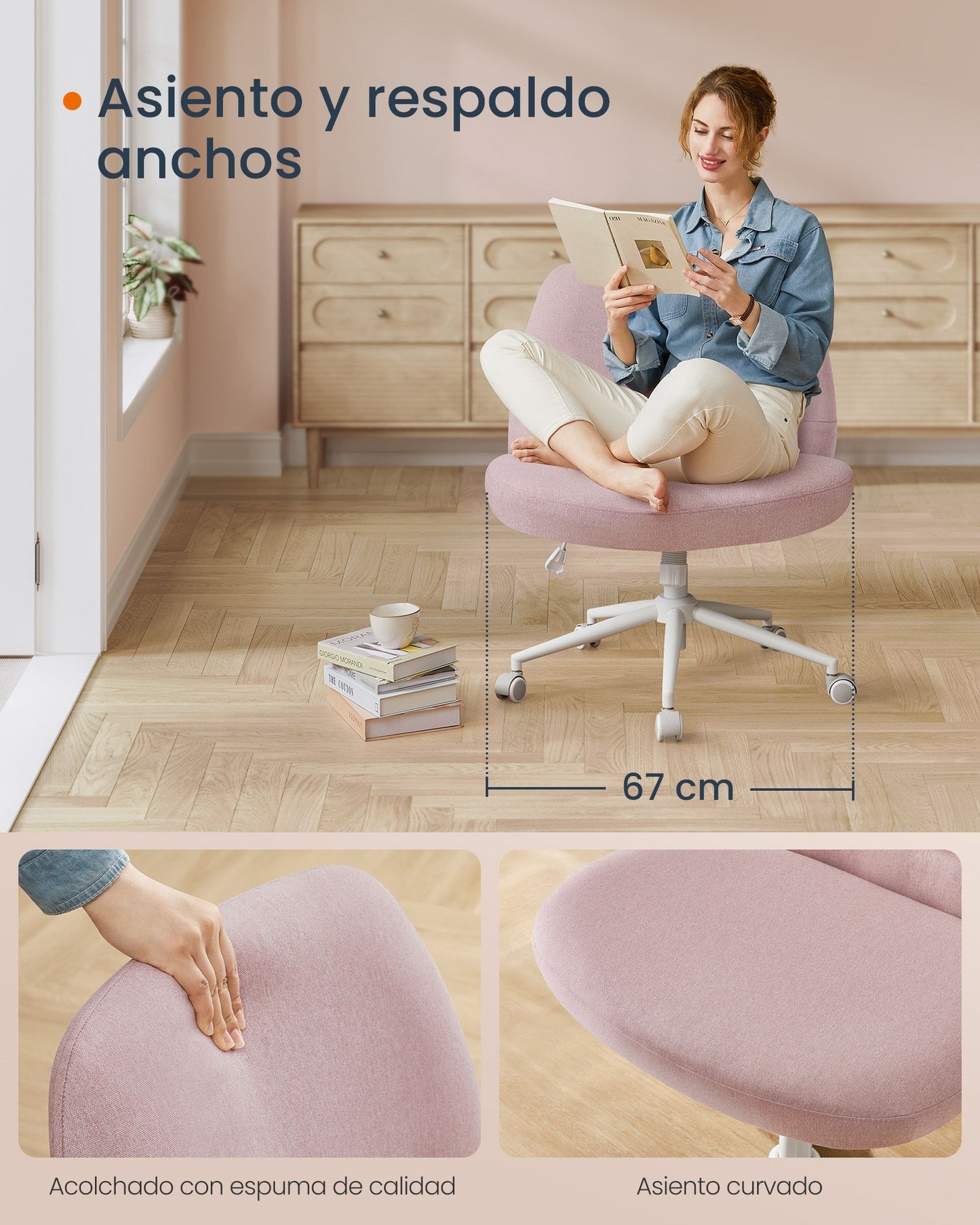 Silla de Oficinade Malla Ergonómica Rosa Jalea-SONGMICS HOME