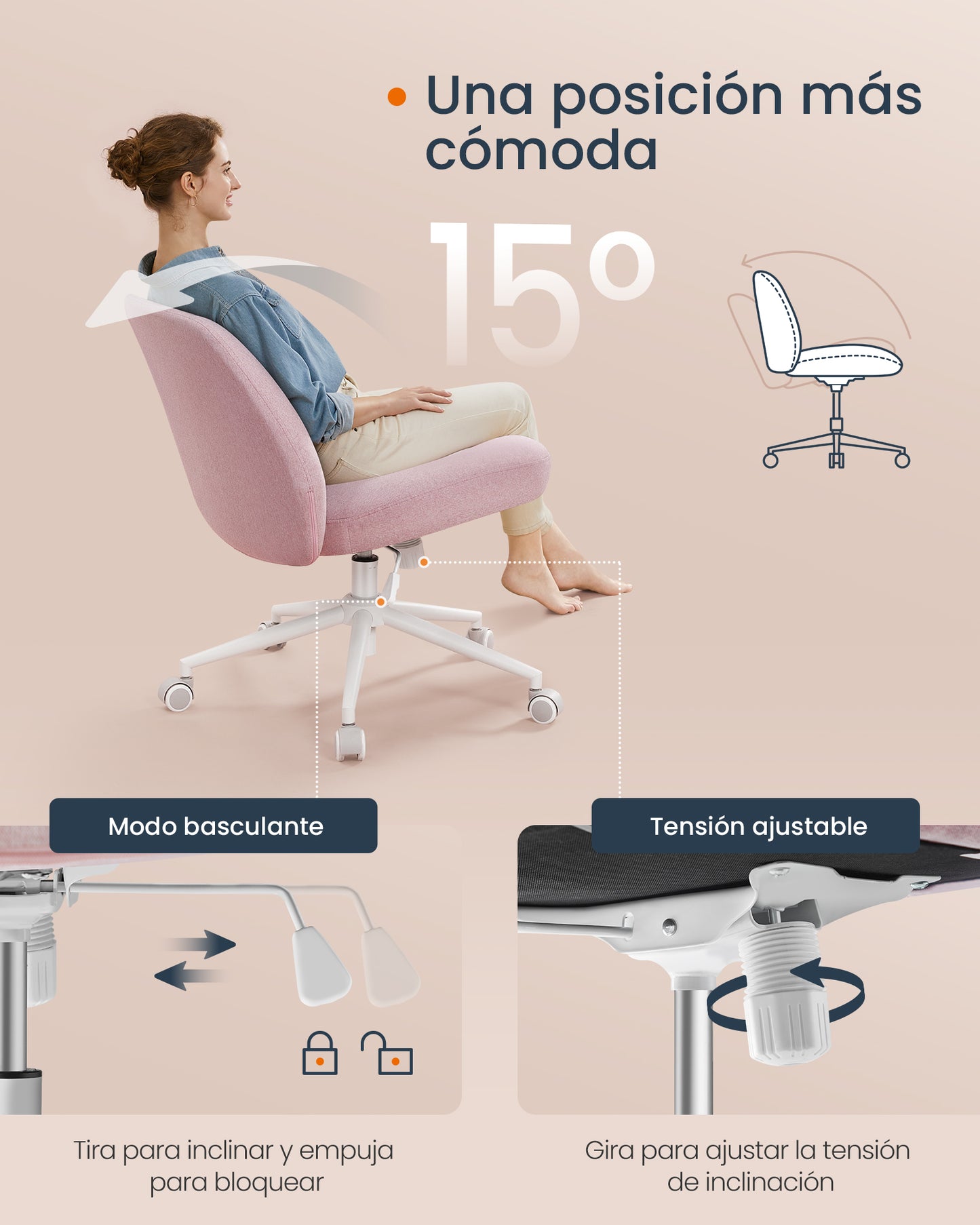 Silla de Oficinade Malla Ergonómica Rosa Jalea-SONGMICS HOME