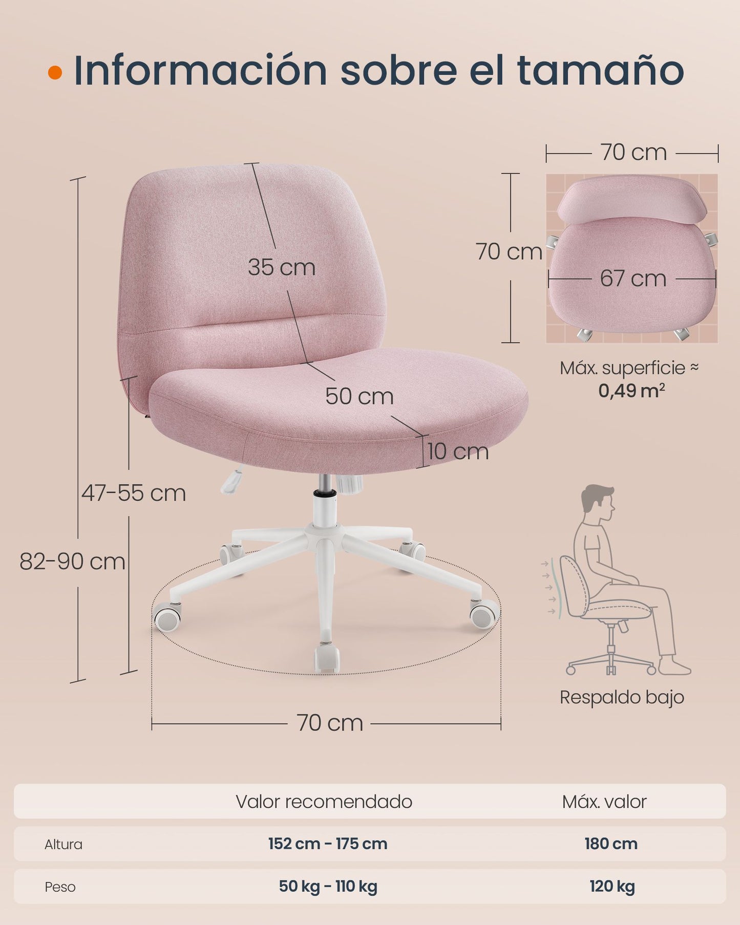 Silla de Oficinade Malla Ergonómica Rosa Jalea-SONGMICS HOME