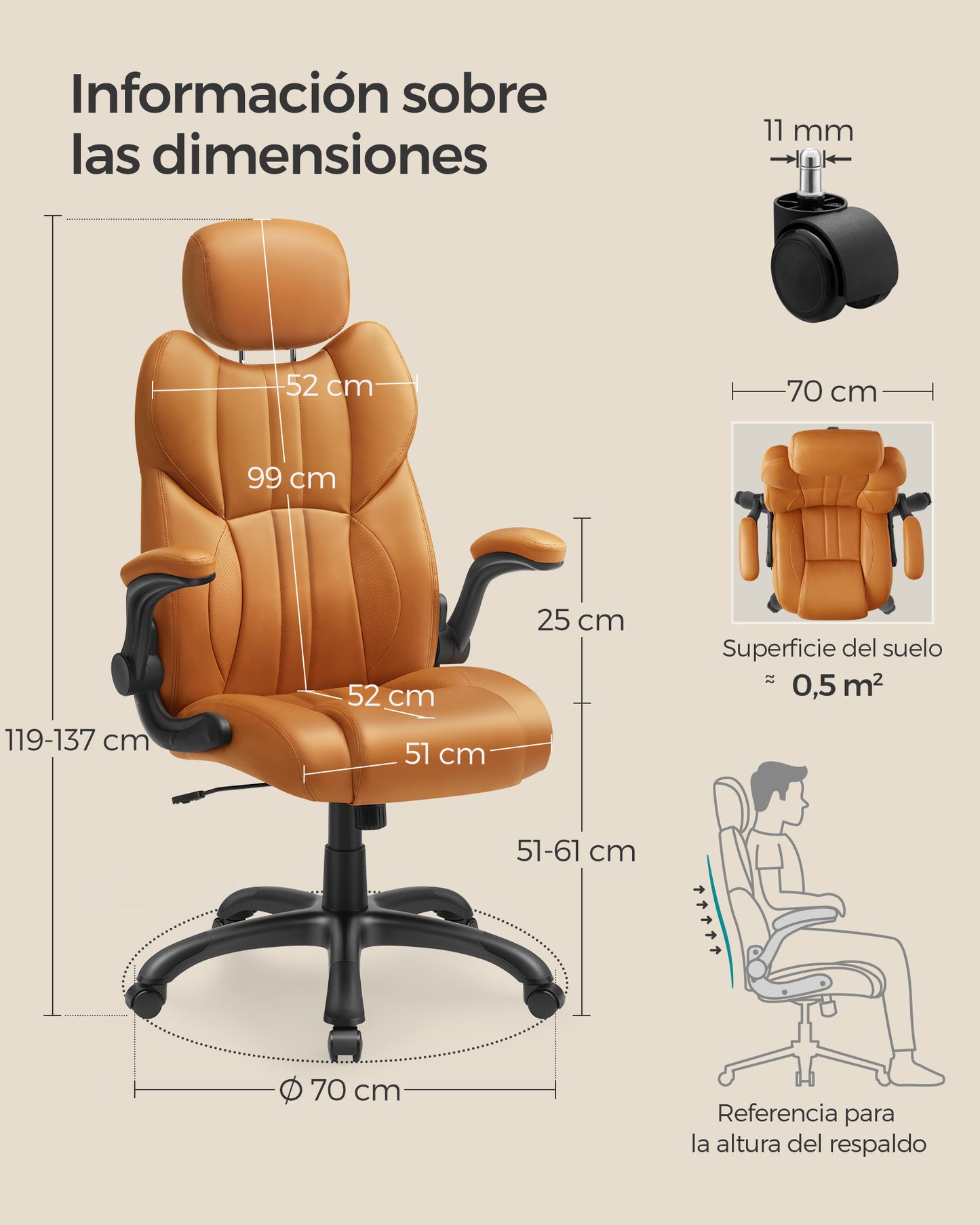 Silla de Oficina Silla Gaming Ergonómica Silla Racing Marrón Caramelo-SONGMICS