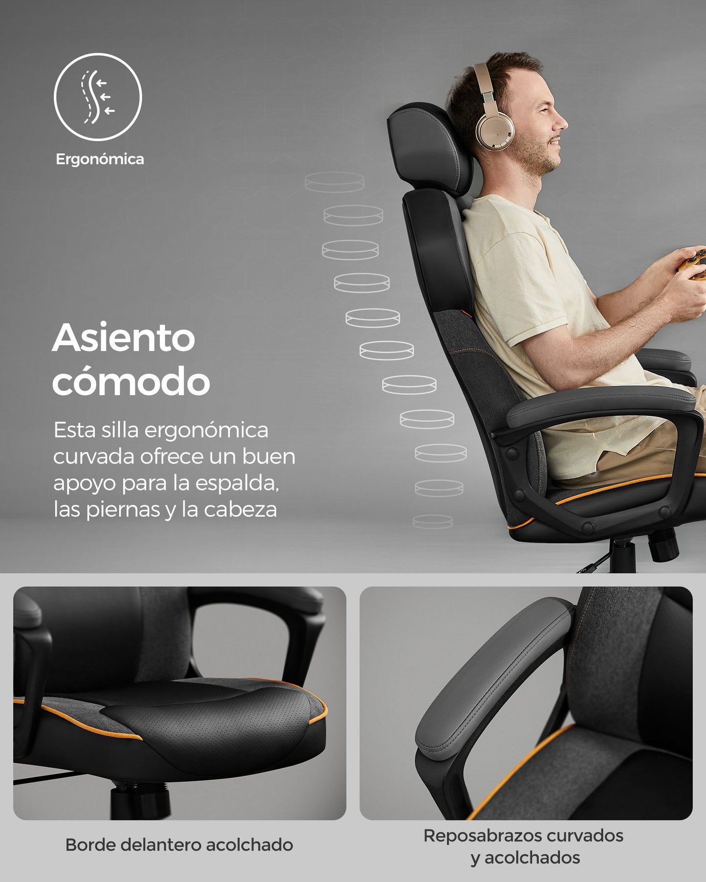 Silla de Oficina Silla Gaming Altura Ajustable Reposacabezas Ajustable-SONGMICS