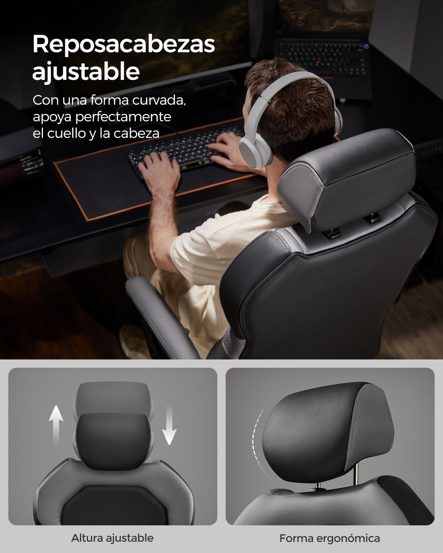 Silla de Oficina Silla Gaming Altura Ajustable Reposacabezas Ajustable-SONGMICS