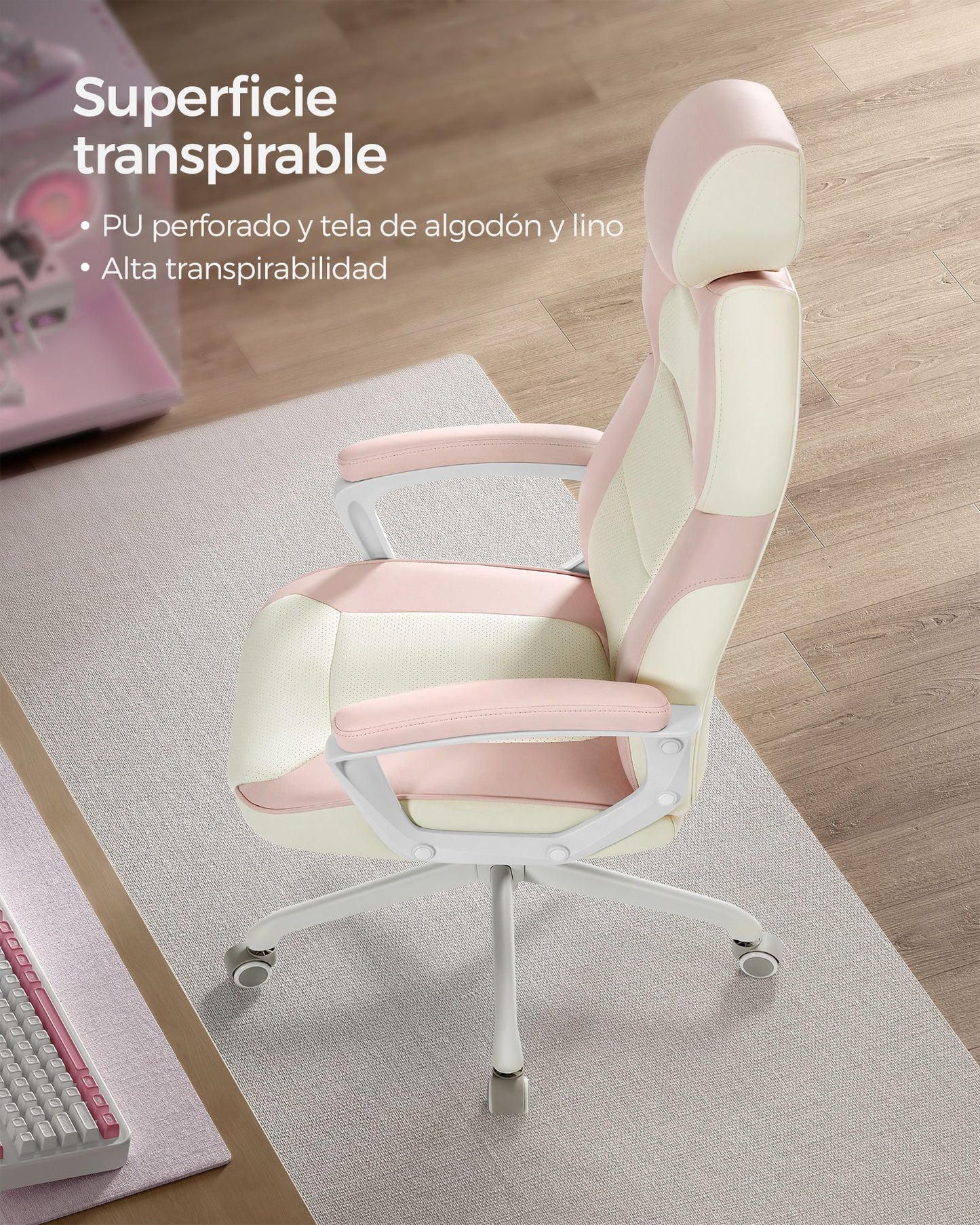 Silla de Oficina Reposacabezas Ajustable Rosa Jalea-SONGMICS