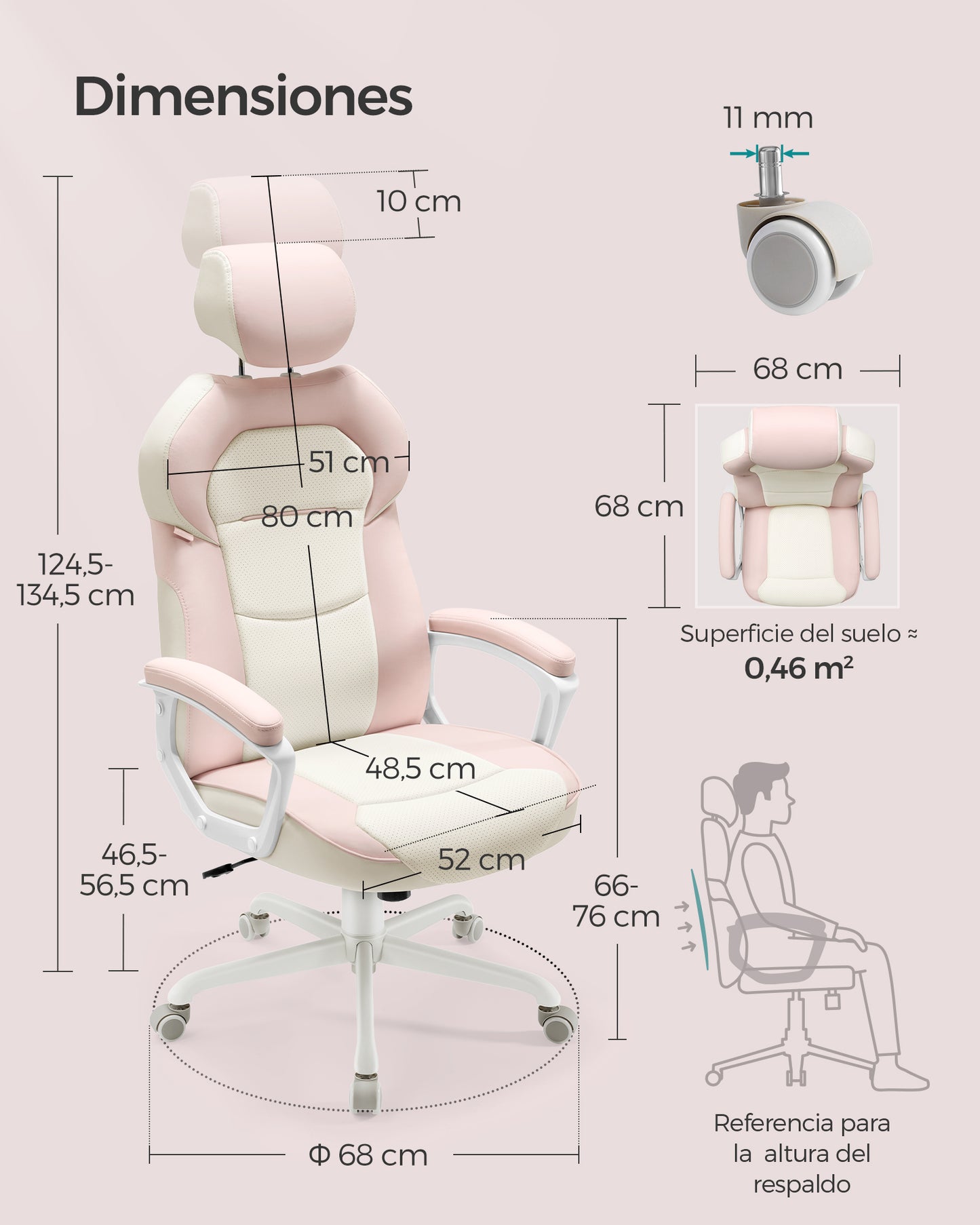 Silla de Oficina Reposacabezas Ajustable Rosa Jalea-SONGMICS