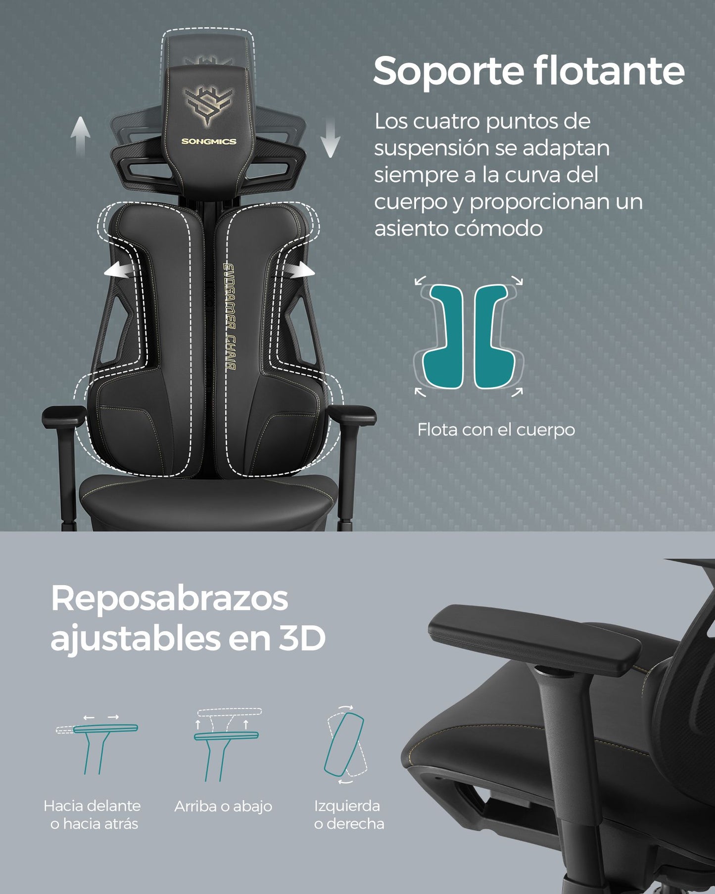 Silla Gaming Altura Ajustable Reposacabezas Negro Tinta-SONGMICS