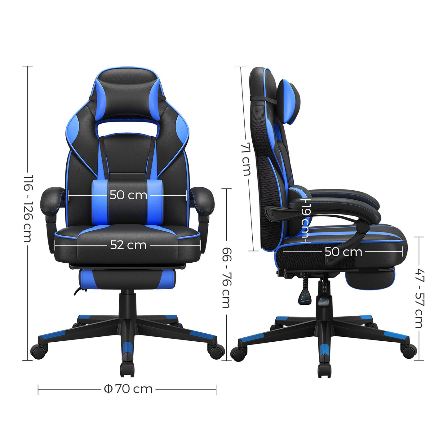 Silla Racing Ergonómica Negro y Azul-SONGMICS