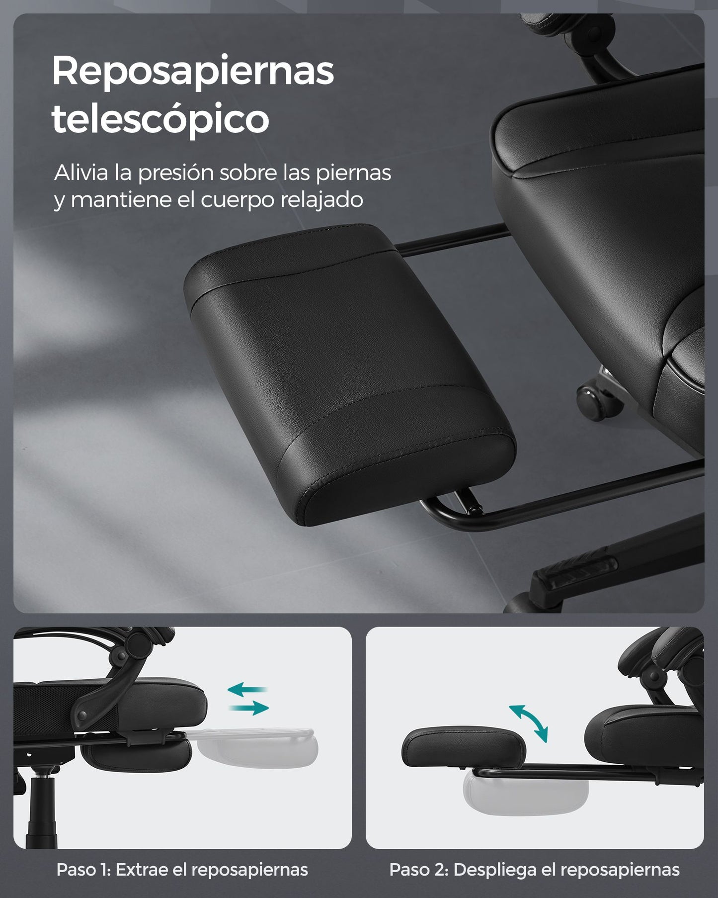 Silla de Oficina Ergonómica con Reposapiés Negro Tinta-SONGMICS