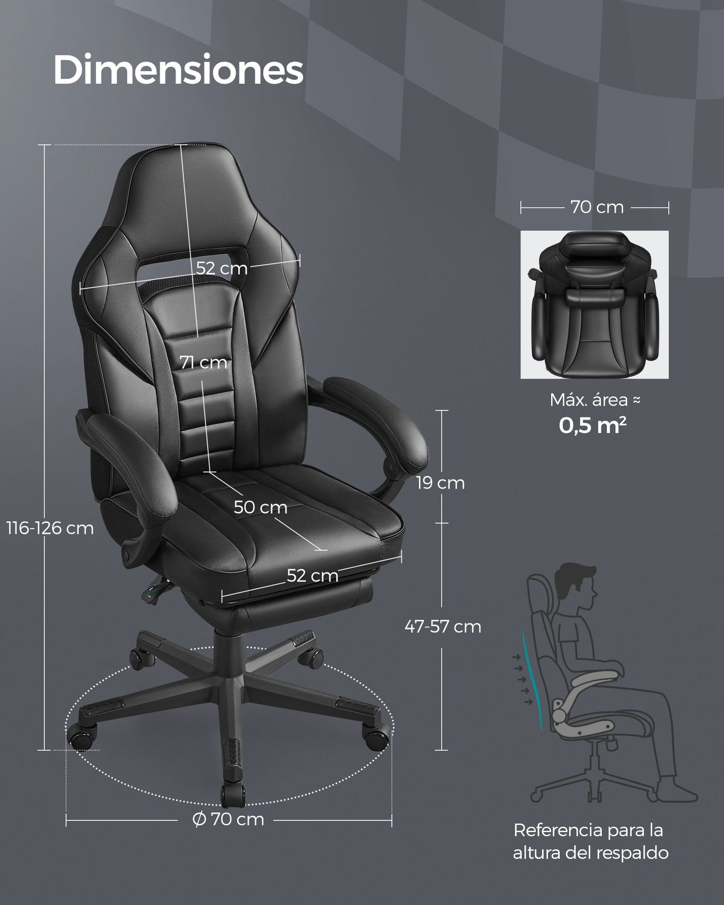 Silla de Oficina Ergonómica con Reposapiés Negro Tinta-SONGMICS