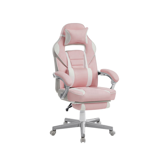 Silla de Oficina Ergonómica con Reposapiés Rosa Jalea y Blanco Crema-SONGMICS