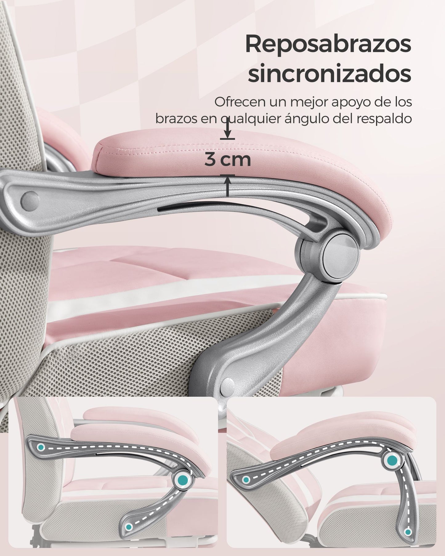 Silla de Oficina Ergonómica con Reposapiés Rosa Jalea y Blanco Crema-SONGMICS