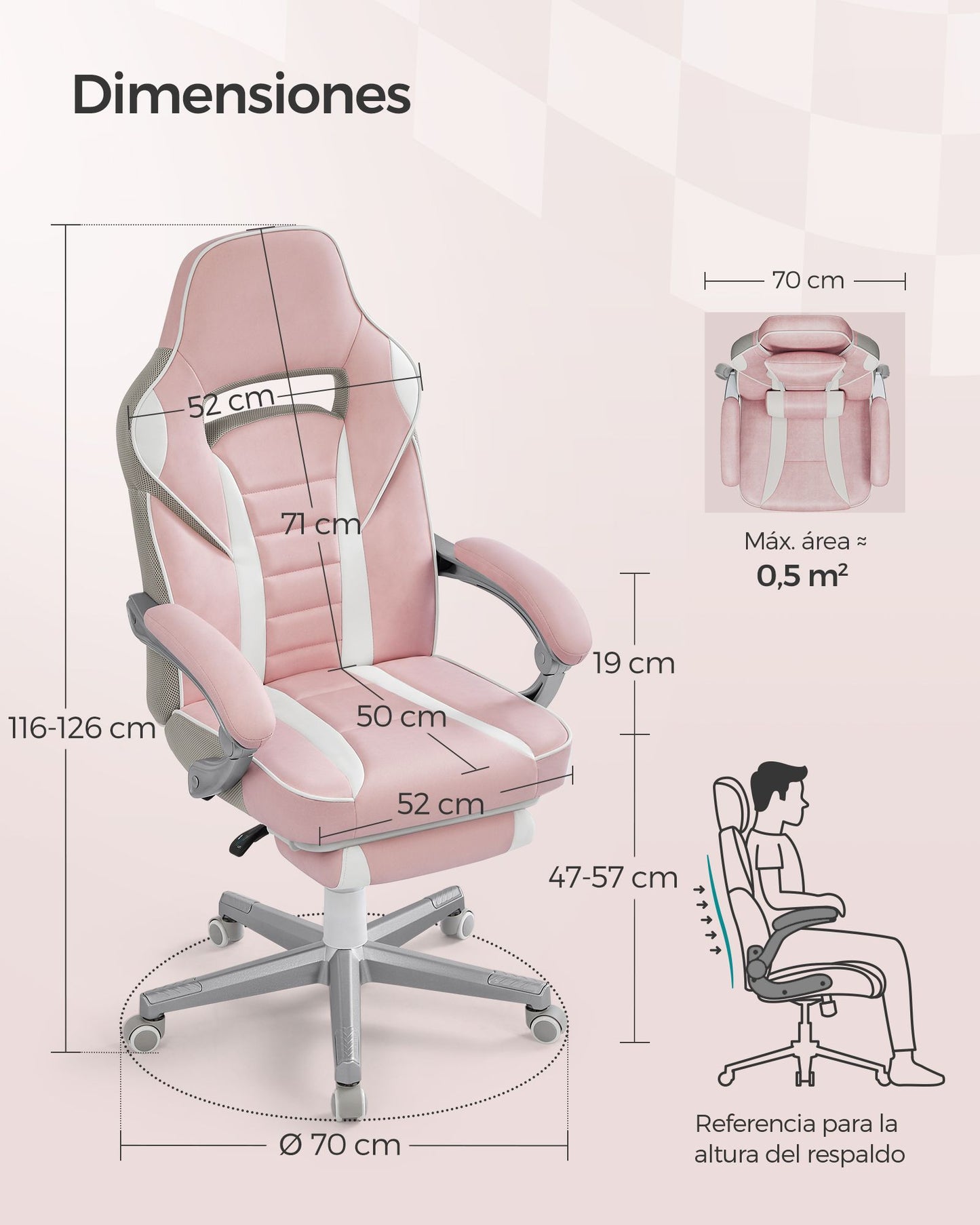 Silla de Oficina Ergonómica con Reposapiés Rosa Jalea y Blanco Crema-SONGMICS