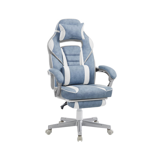 Silla de Oficina Ergonómica con Reposapiés Azul Pavo y Blanco Crema-SONGMICS