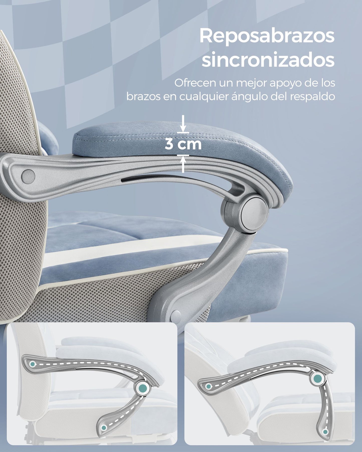 Silla de Oficina Ergonómica con Reposapiés Azul Pavo y Blanco Crema-SONGMICS