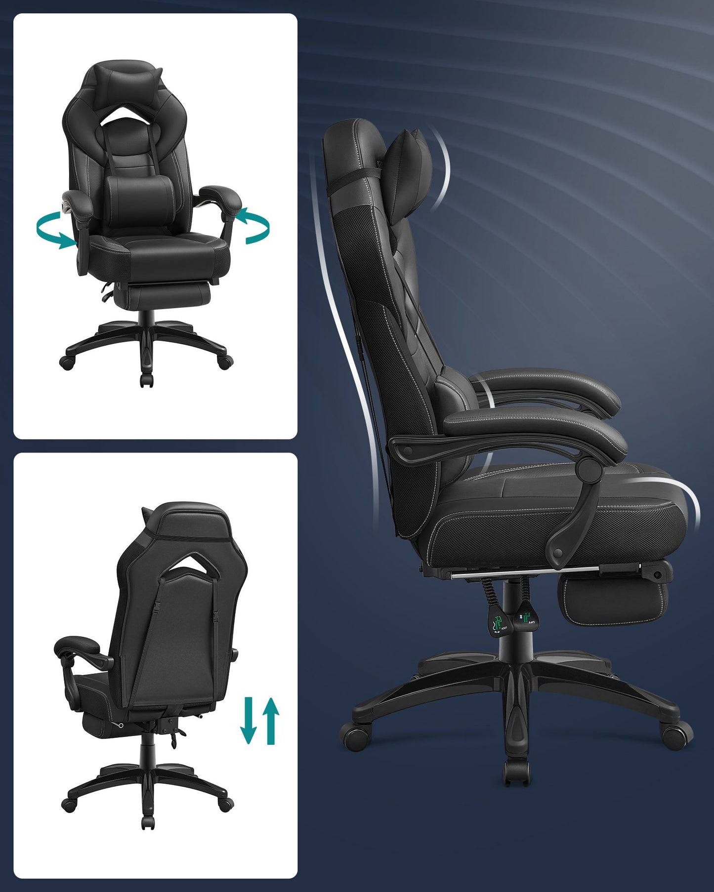 Silla Gaming Soporte Lumbar Negro-SONGMICS