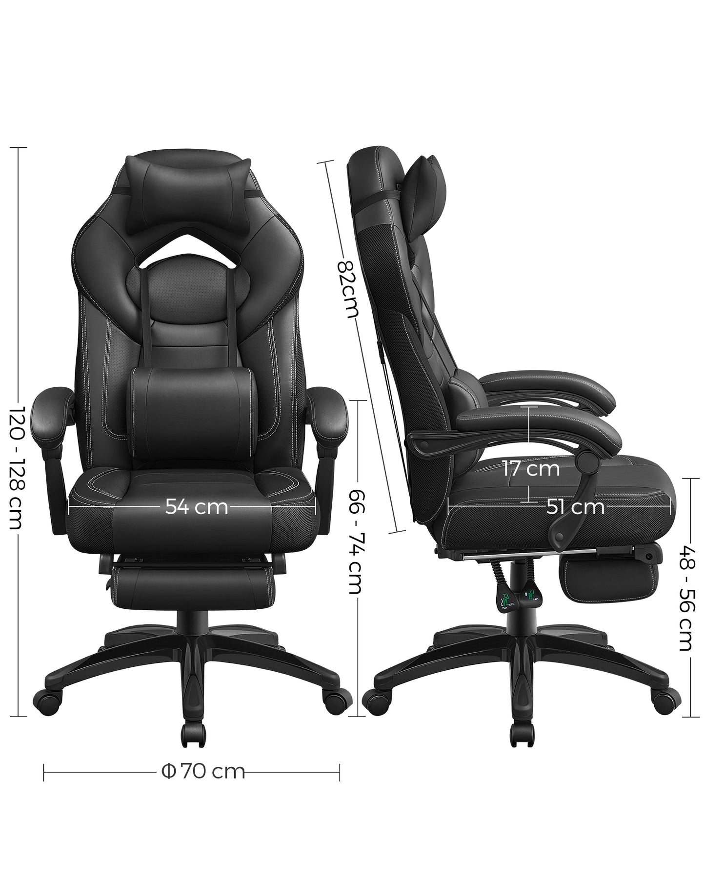 Silla Gaming Soporte Lumbar Negro-SONGMICS