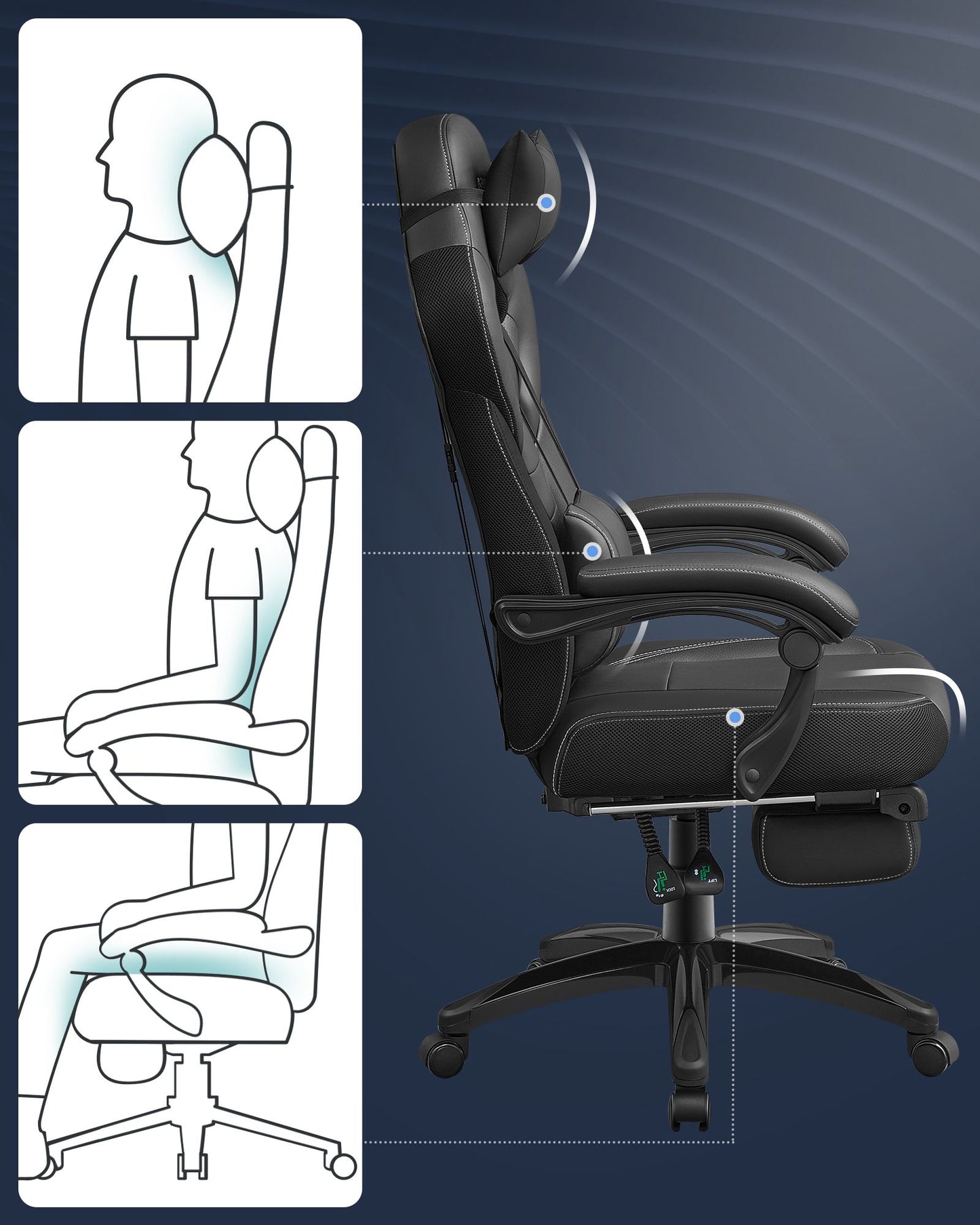 Silla Gaming Soporte Lumbar Negro-SONGMICS