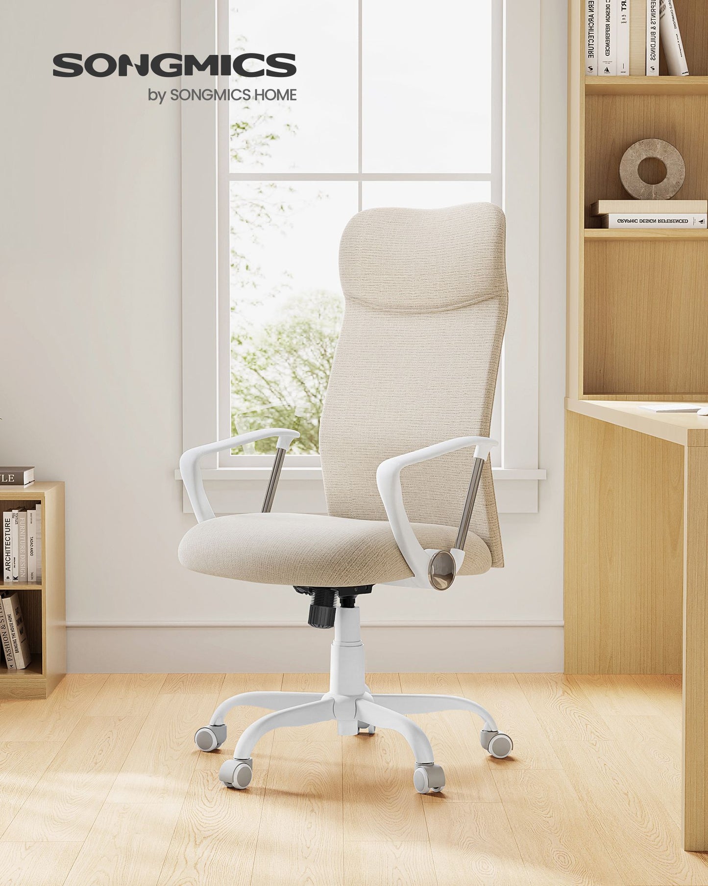 Silla de Oficina Silla de Escritorio Ergonómica Silla Giratoria Asiento Tapizado-SONGMICS