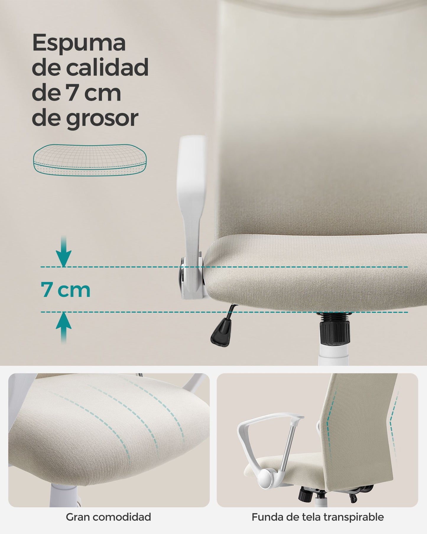 Silla de Oficina Silla de Escritorio Ergonómica Silla Giratoria Asiento Tapizado-SONGMICS