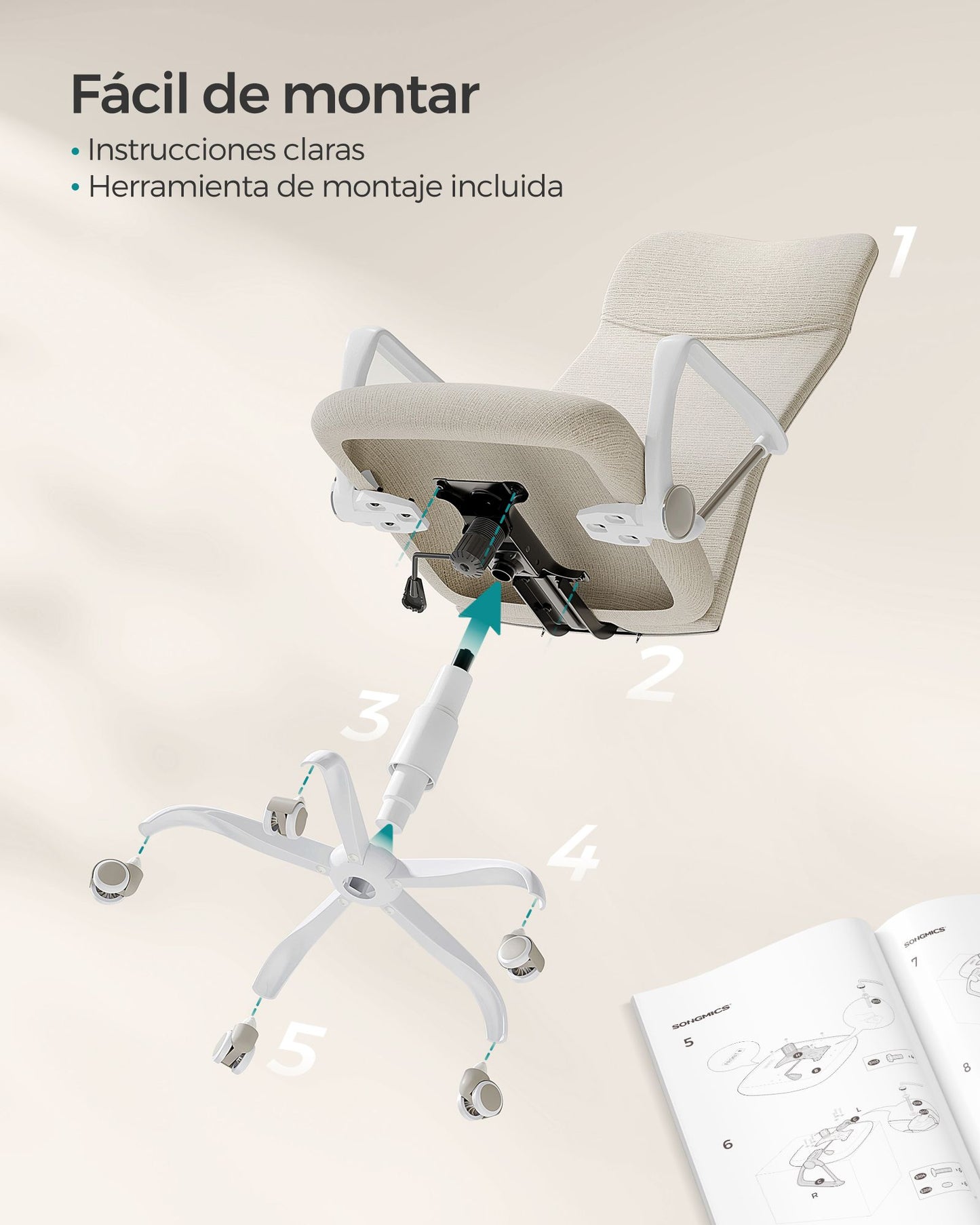 Silla de Oficina Silla de Escritorio Ergonómica Silla Giratoria Asiento Tapizado-SONGMICS